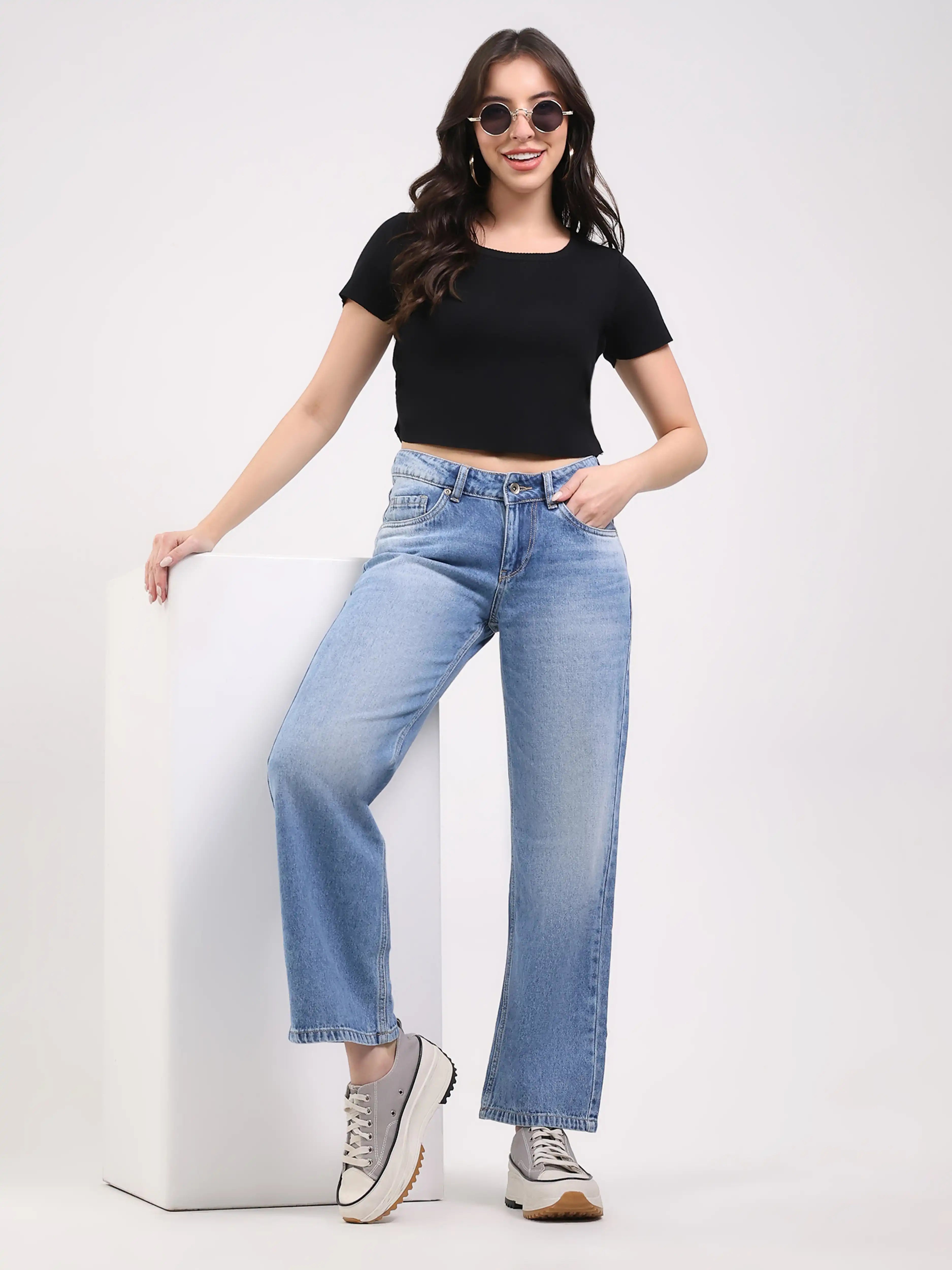 Light Blue Straight Leg Jeans