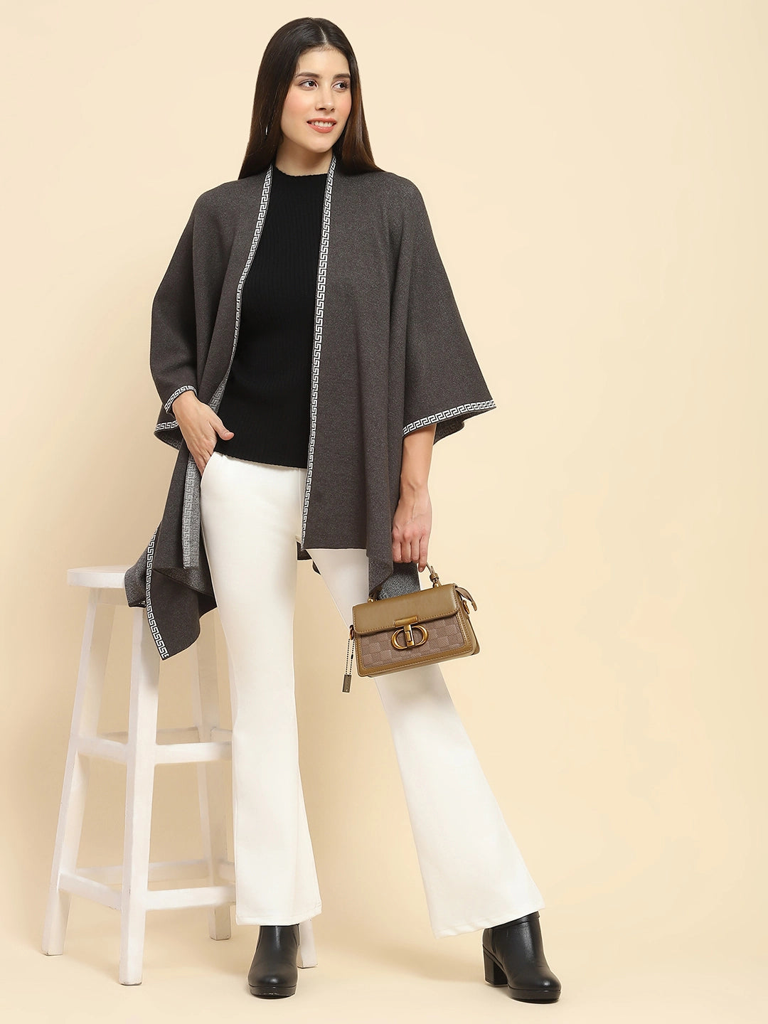 Charcoal Wool Blend Winter Shrug - Global Republic