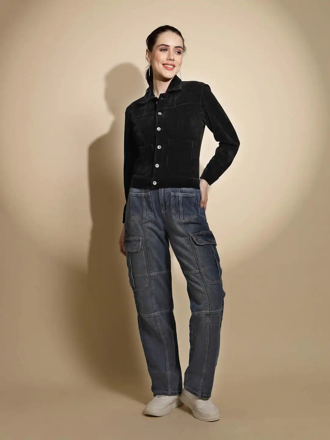 Black Corduroy Suede Jacket - Global Republic