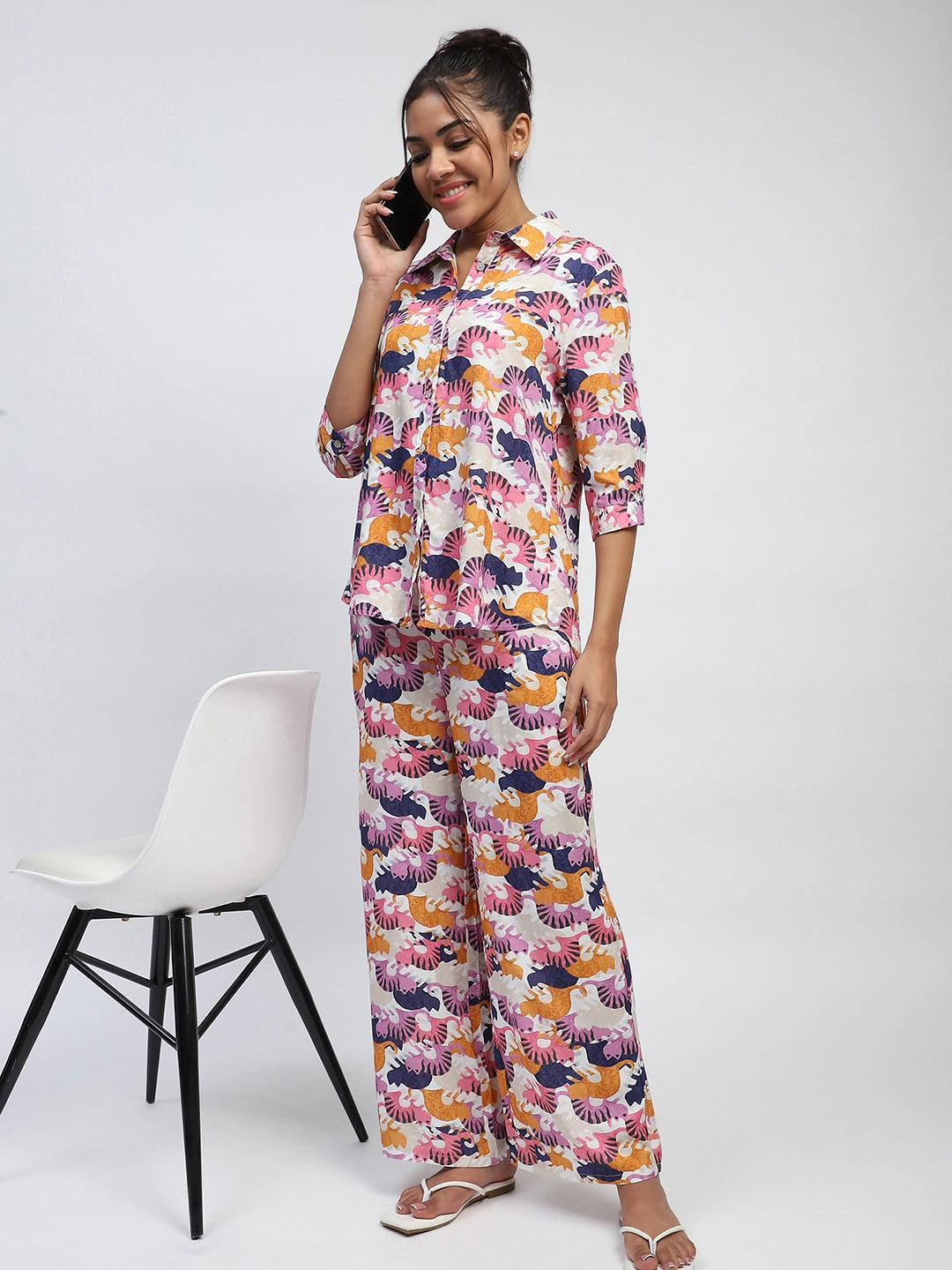 Multicolor Printed Rayon Nightsuit - Global Republic