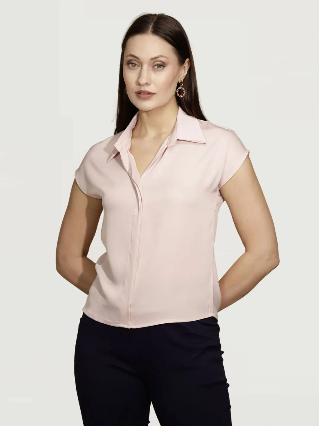 Pastel Pink Satin Loose Formal Shirt - Global Republic