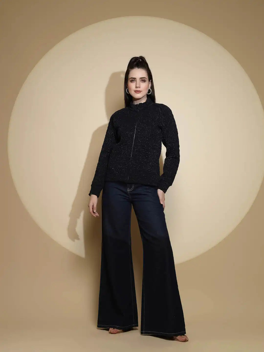 Navy Blue Solid Acrylic Sweatshirt - Global Republic