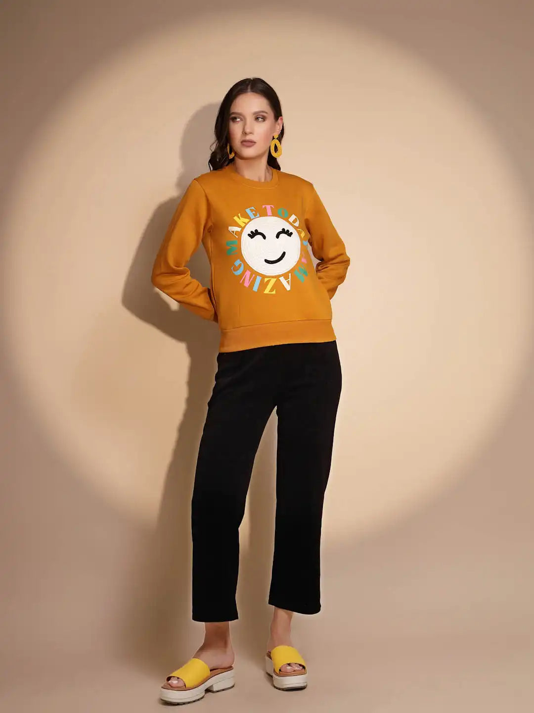 Yellow Round Neck Hosiery Sweatshirt - Global Republic