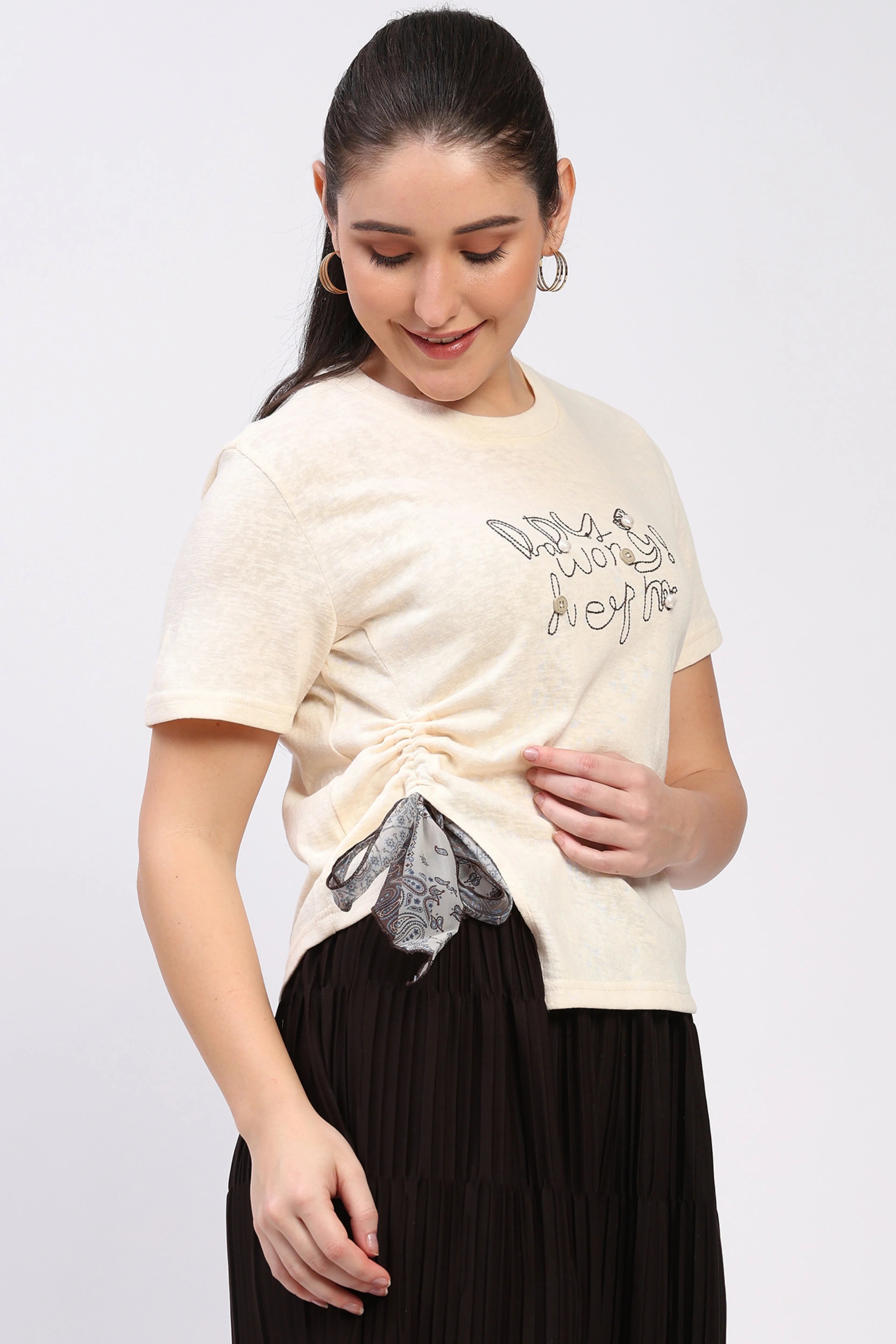 Cream Embellished Side-Tie Top-Global Republic
