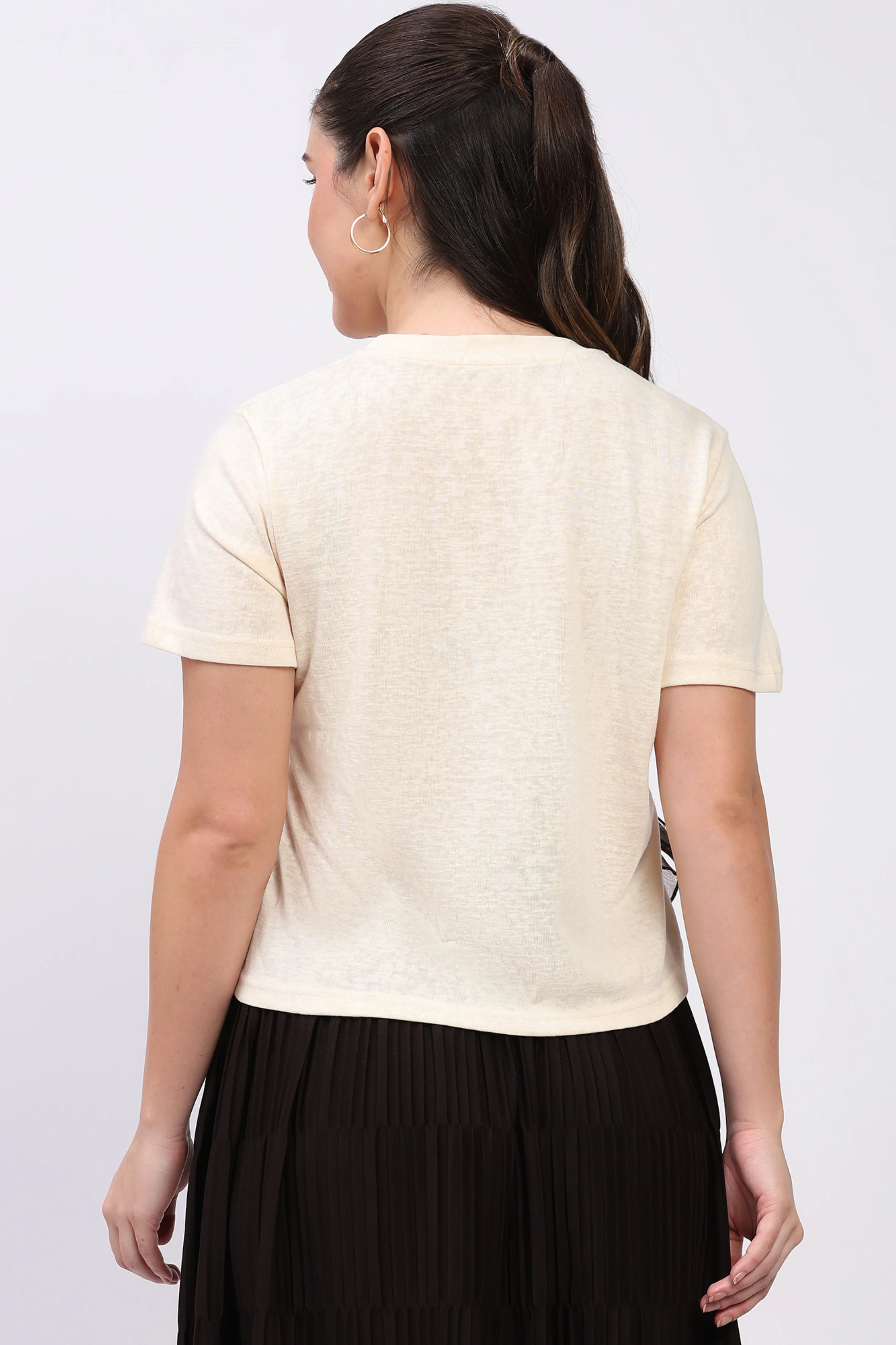 Cream Embellished Side-Tie Top-Global Republic