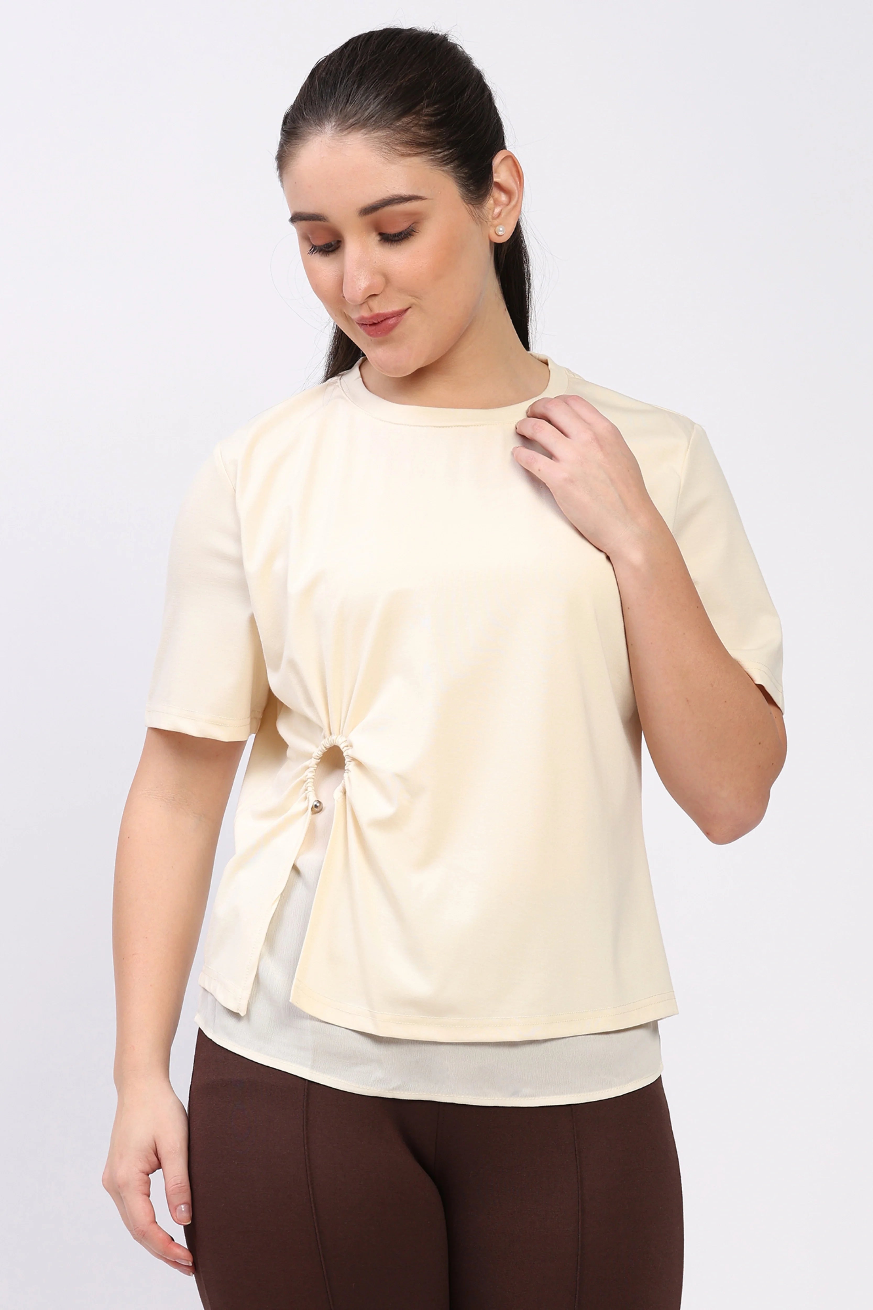 Beige Cut-Out Layered Top-Global Republic