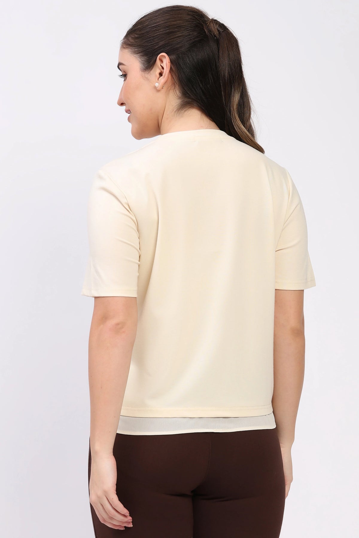 Beige Cut-Out Layered Top-Global Republic