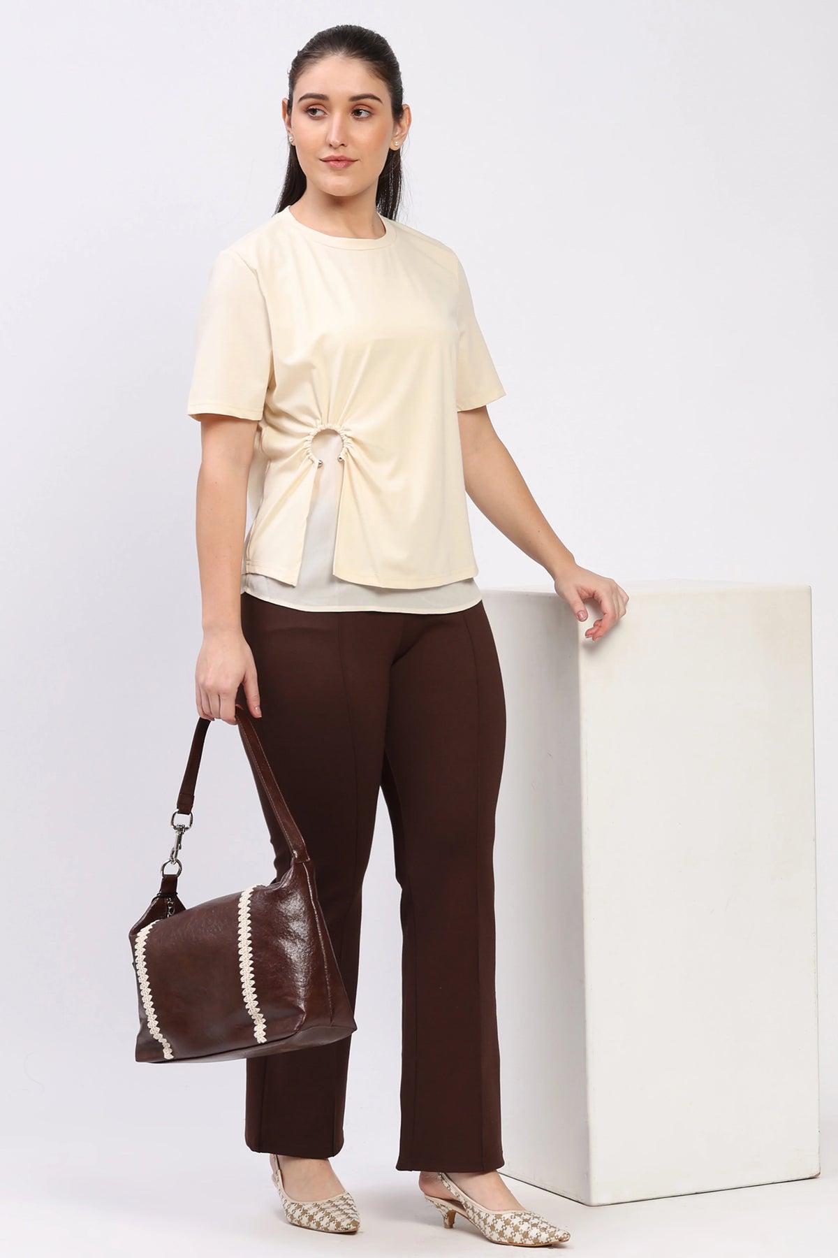 Beige Cut-Out Layered Top-Global Republic