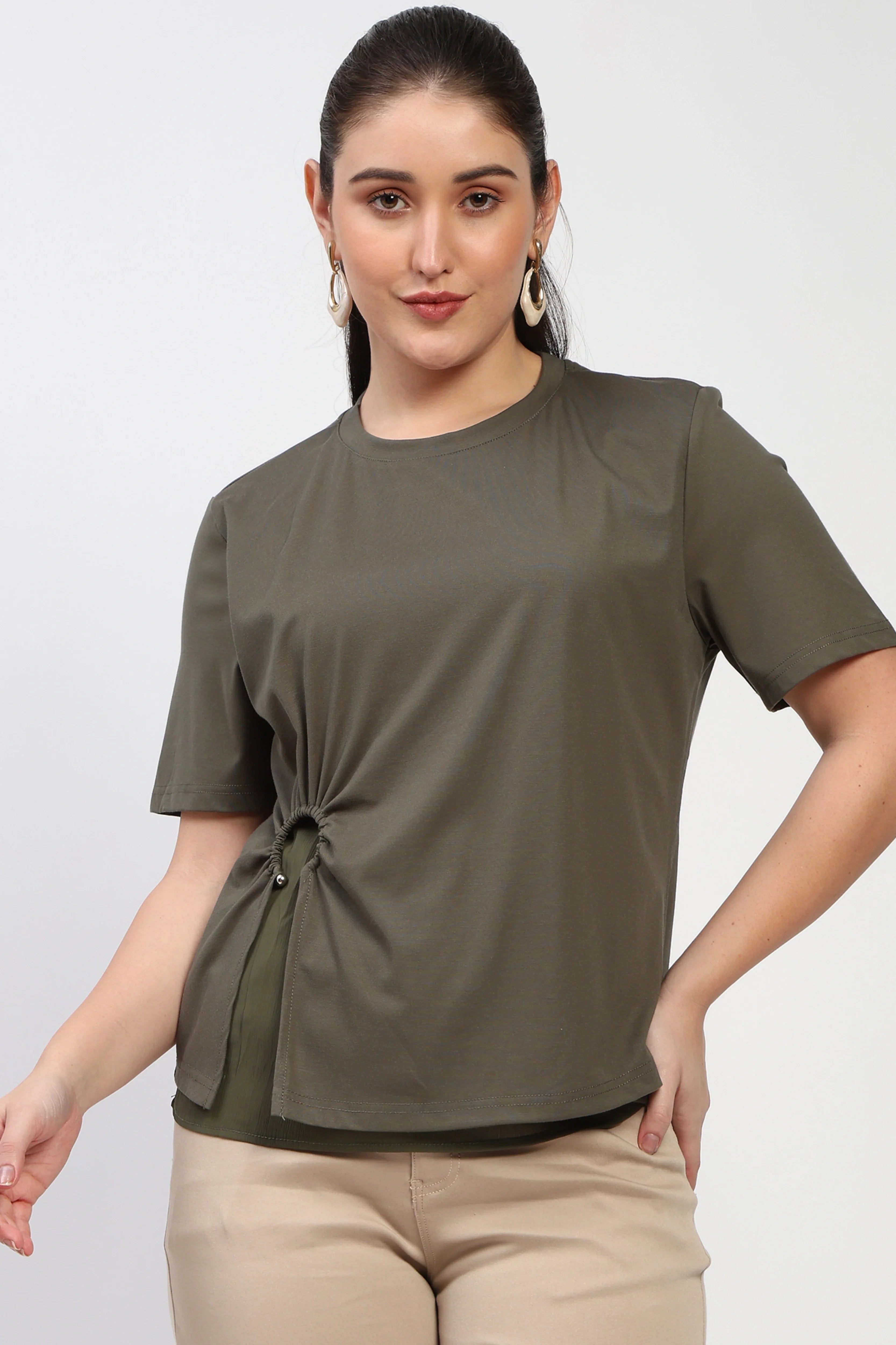 Olive Cut-Out Layered Top-Global Republic