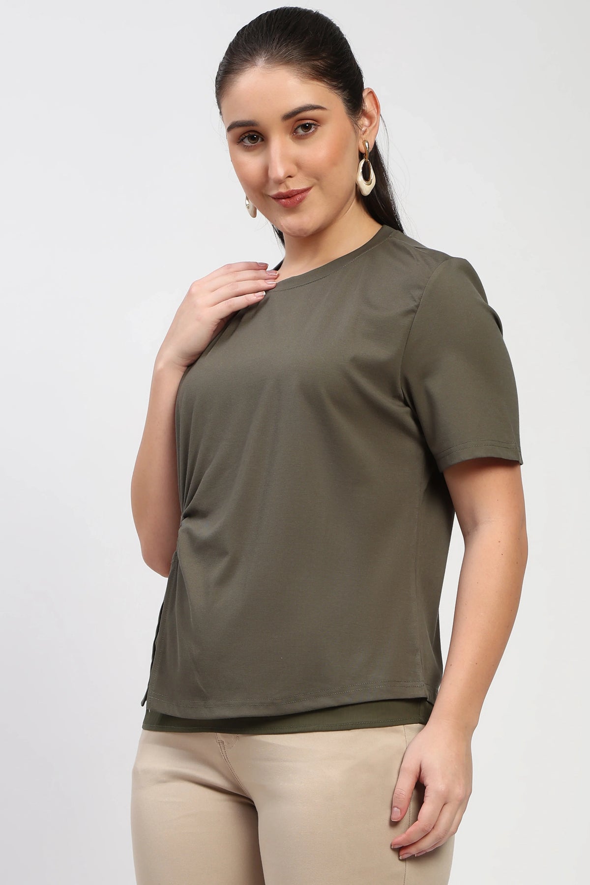 Olive Cut-Out Layered Top-Global Republic