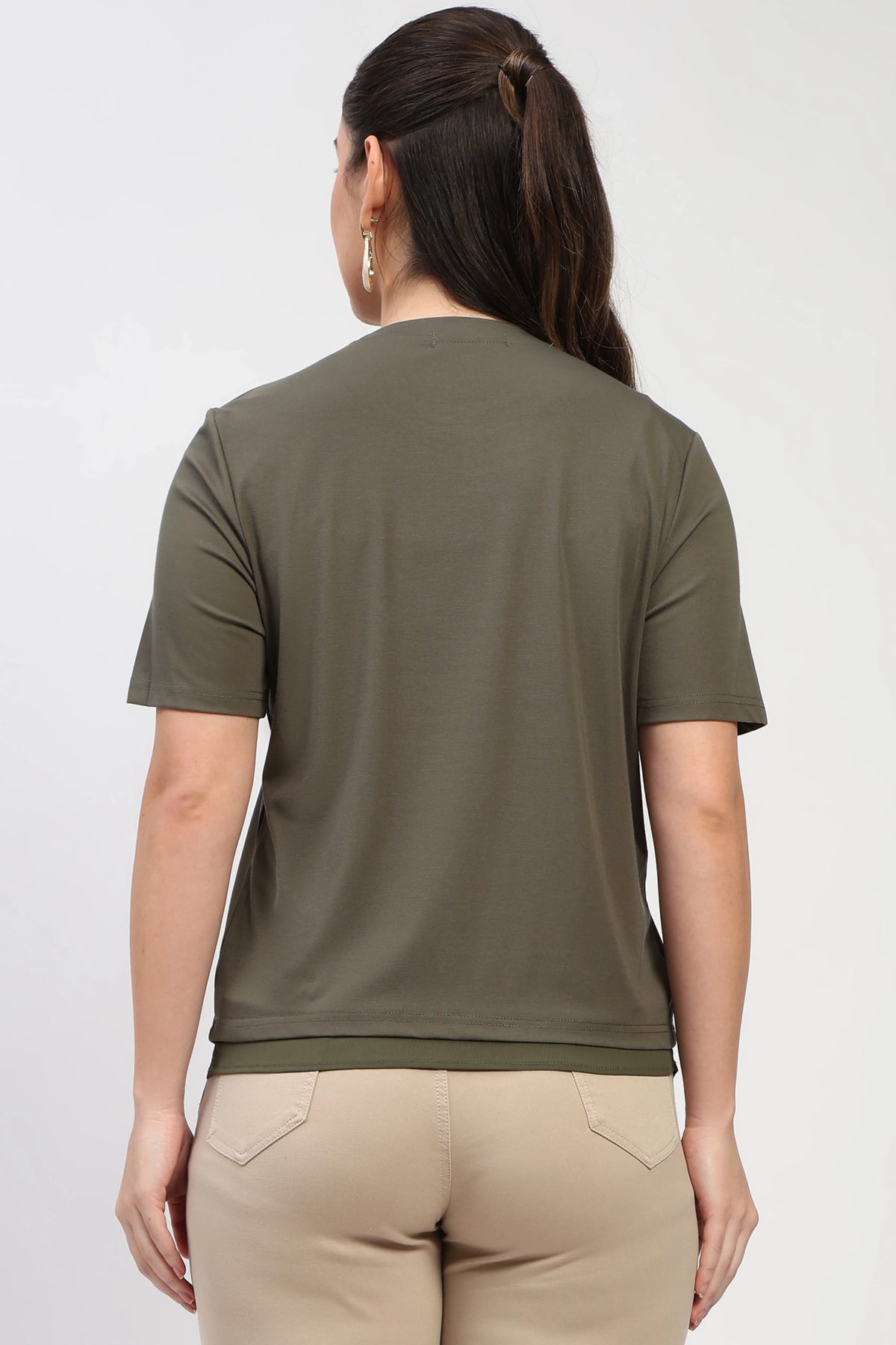 Olive Cut-Out Layered Top-Global Republic