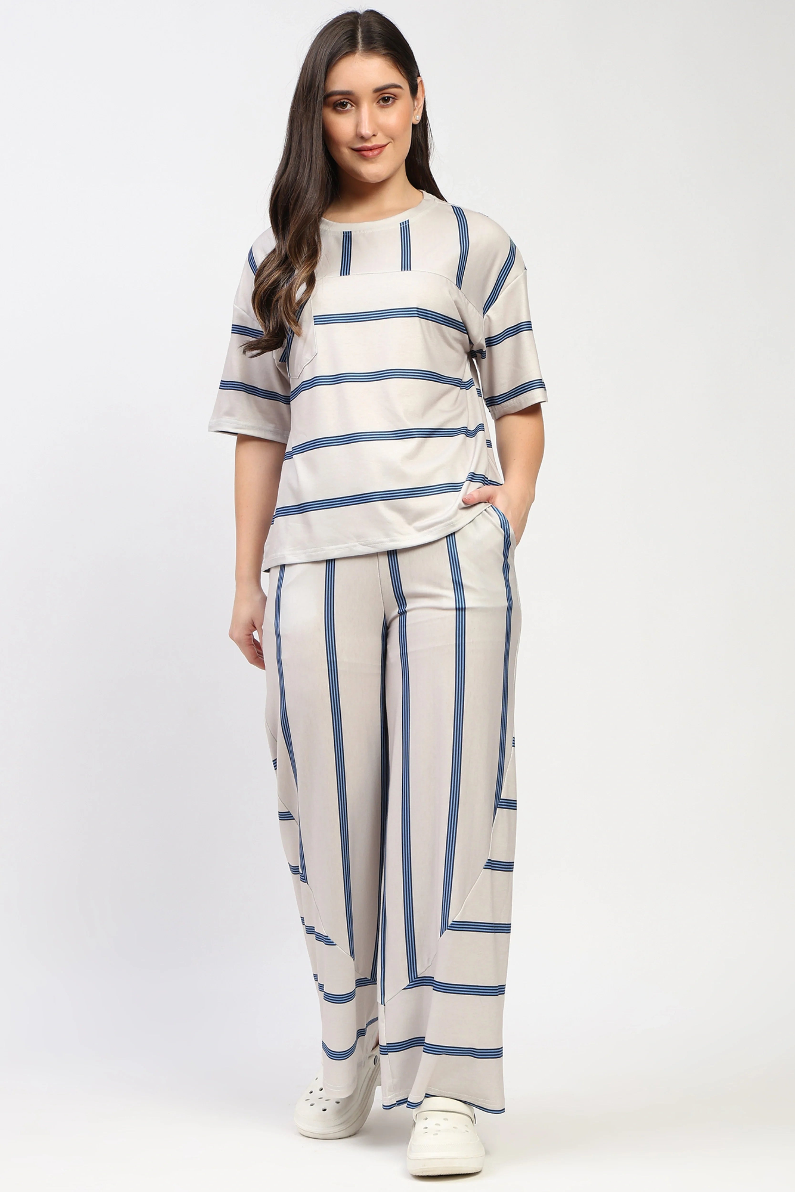 Striped Lounge Wear Co-ord Set-Global Republic