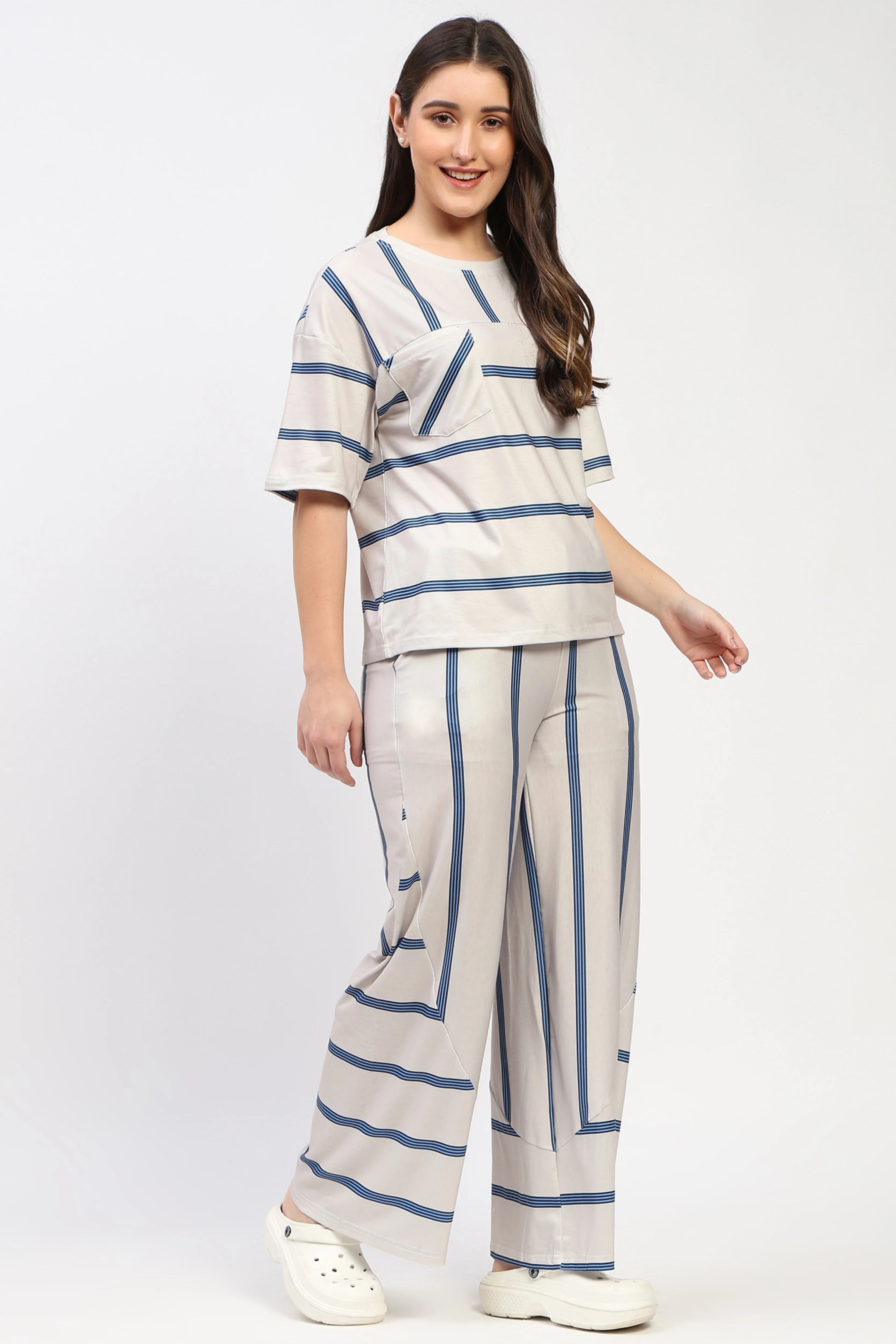 Striped Lounge Wear Co-ord Set-Global Republic