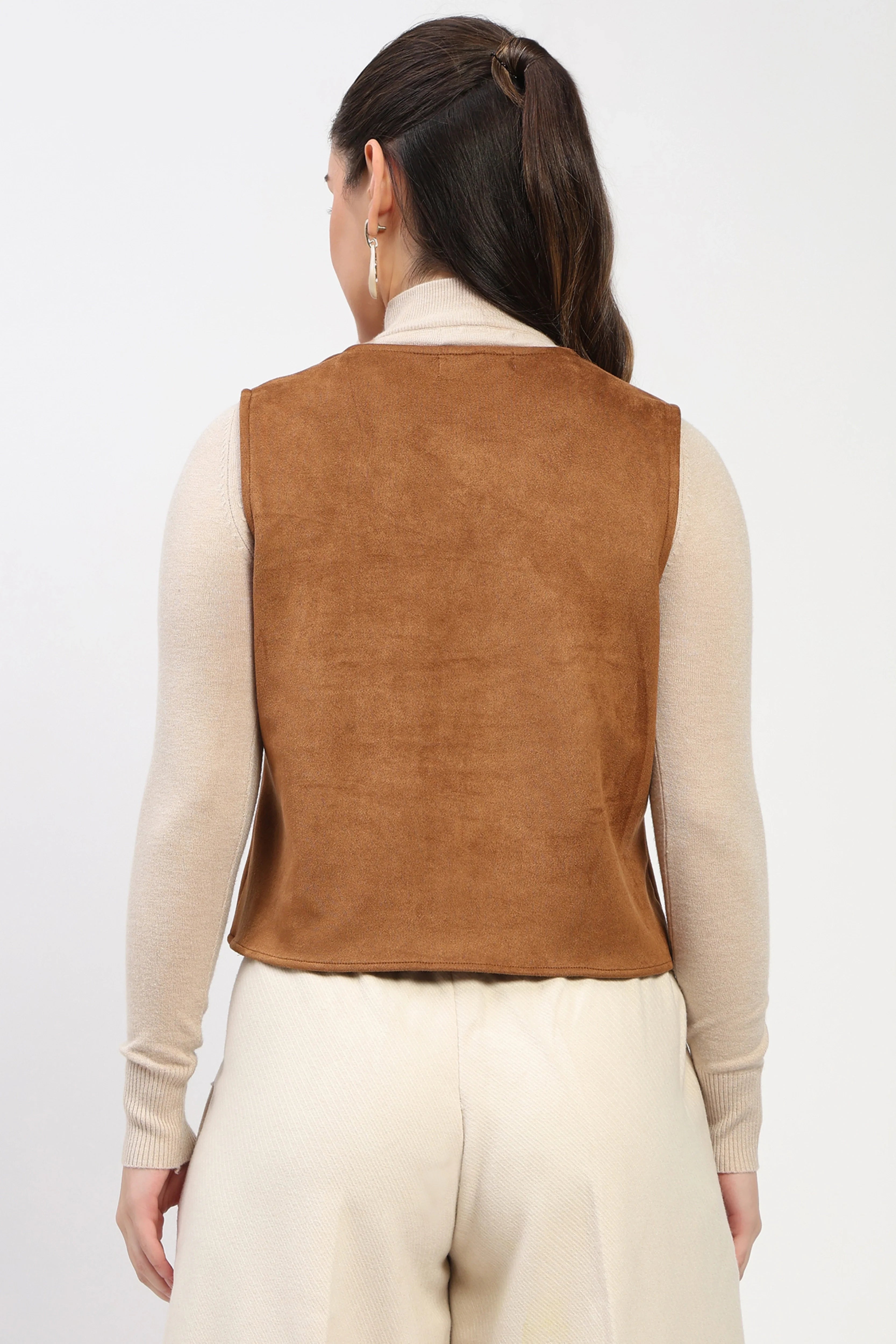 Tan Floral Suede Waistcoat-Global Republic