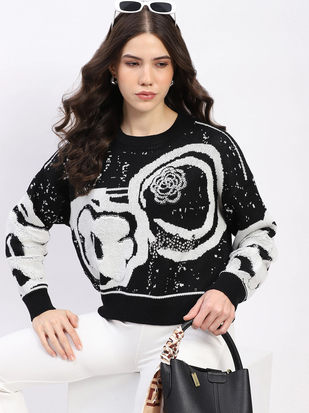 Monochrome Embellished Wool-Blend Pullover - Global Republic