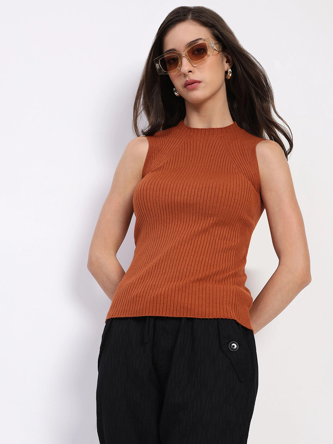 Rust Stretchable Knit Skivvy Top - Global Republic