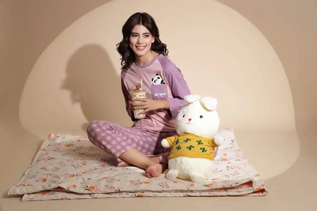 Purple Hosiery Solid Top & Pyjama Night Suit Set - Global Republic
