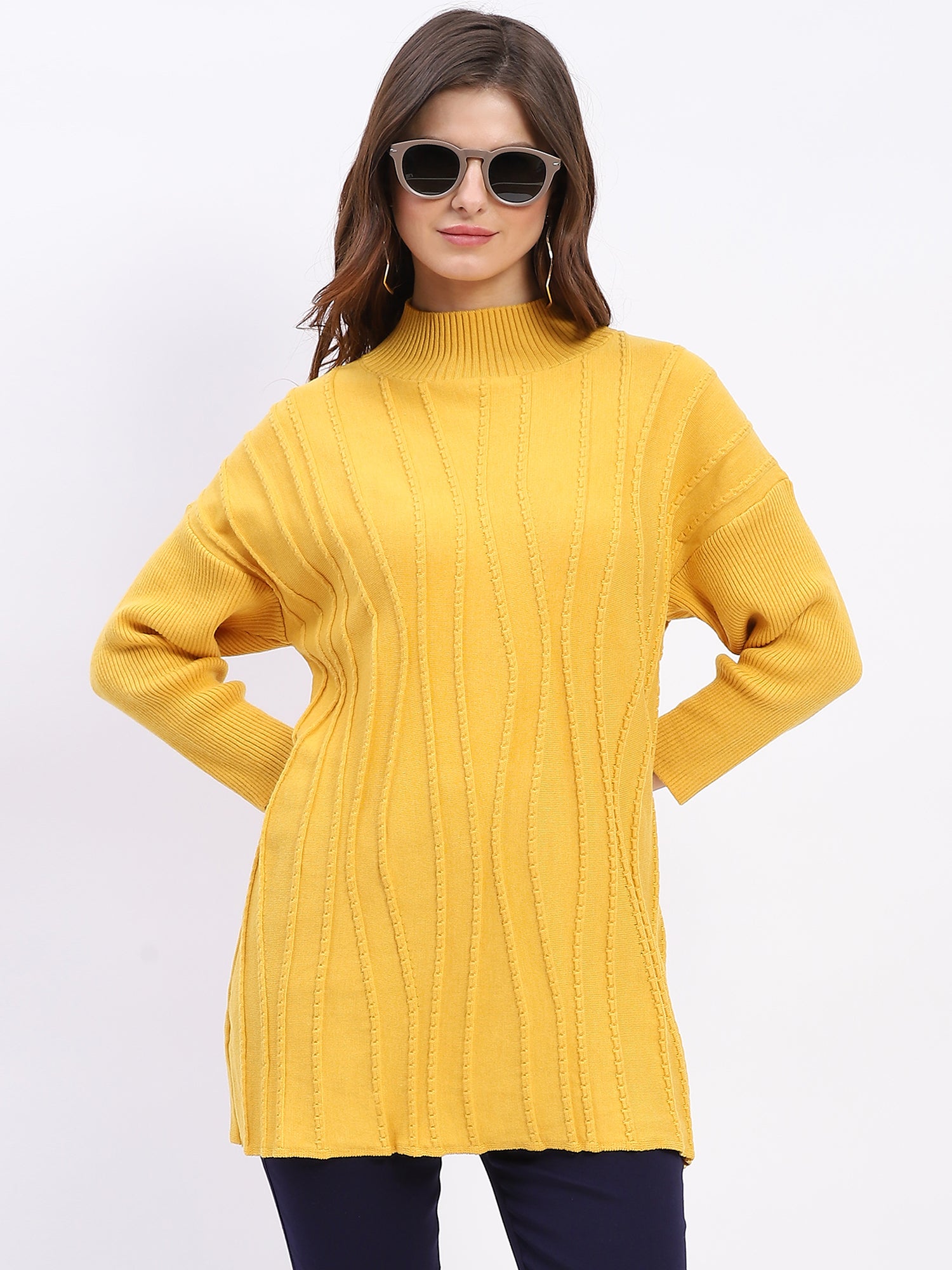 Textured High Neck Tunic Pullover - Global Republic