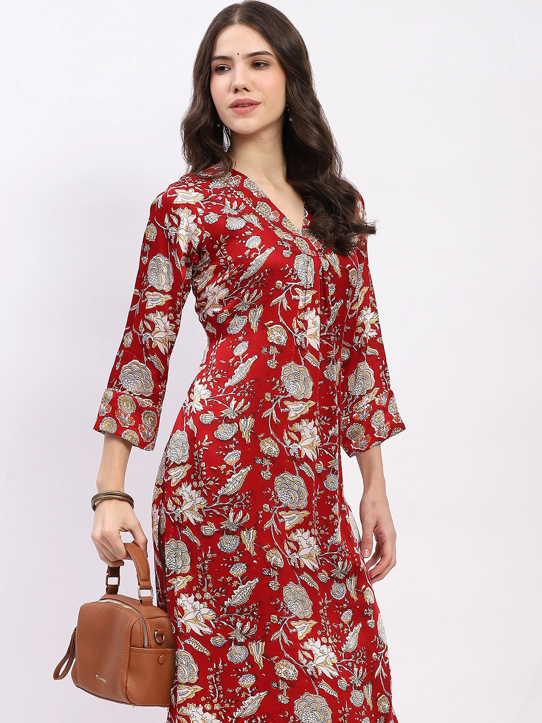 Floral Elegance Red Kurta Set - Global Republic