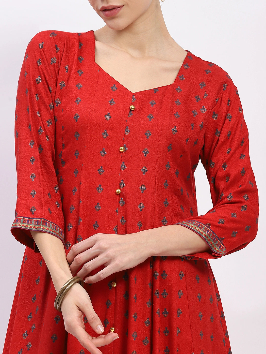 Foil-Printed Muslin Anarkali Suit Set - Global Republic