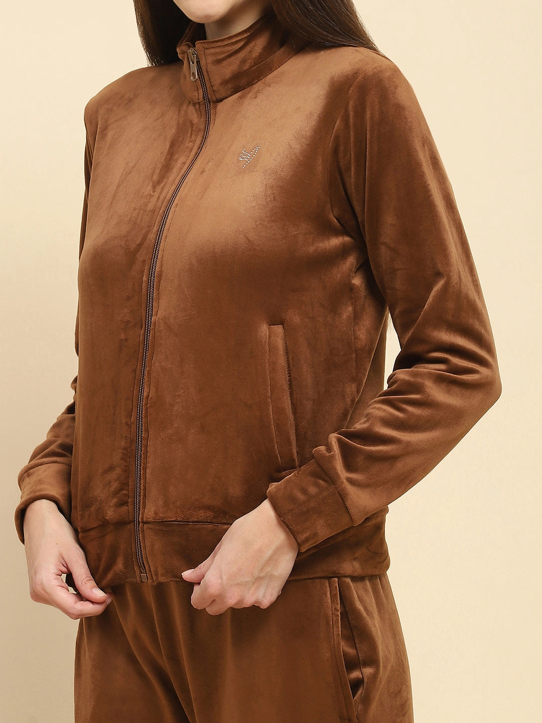 Brown Velvet Relaxed Winter Nightsuit - Global Republic