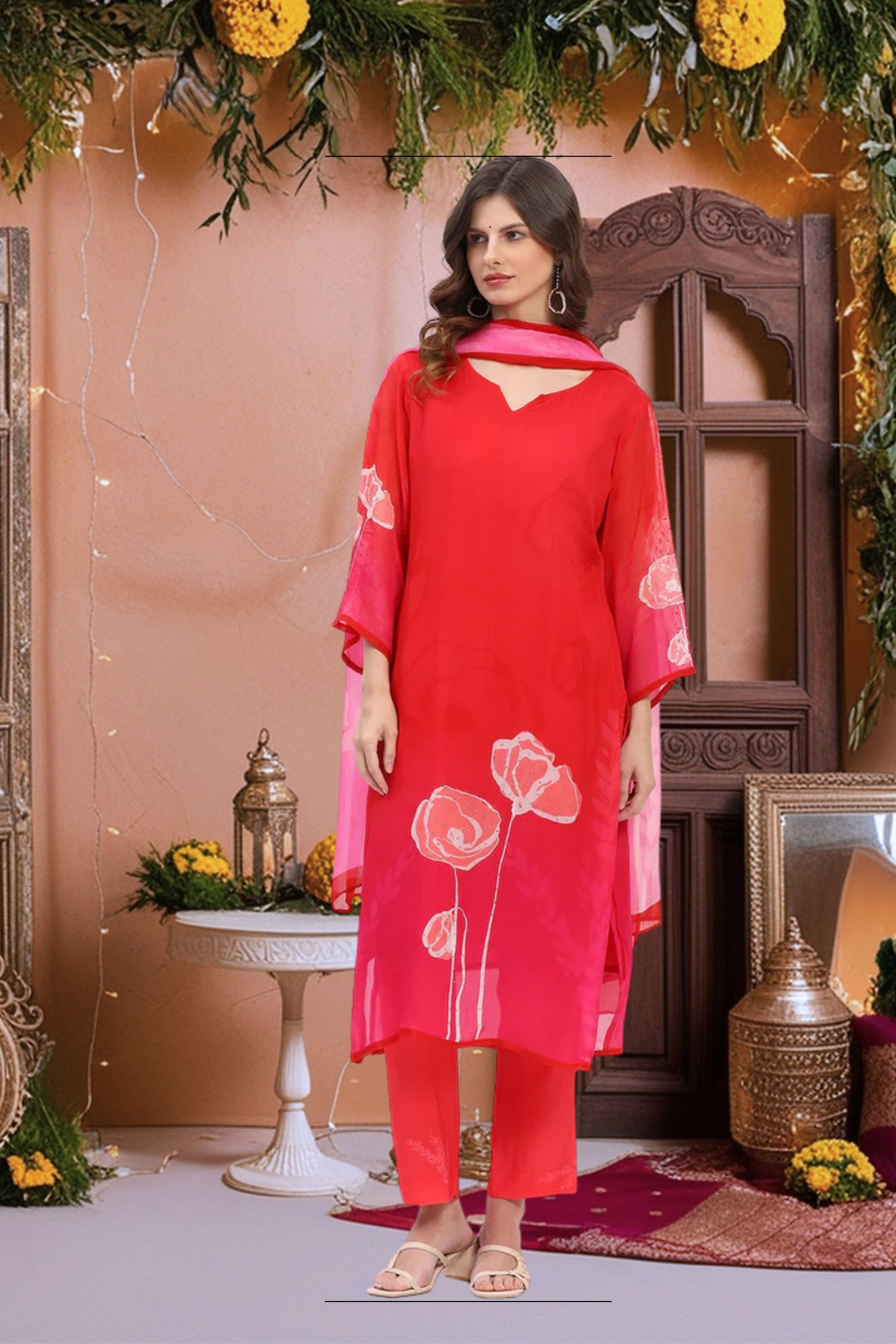 Floral Grace Red Ethnic Set - Global Republic