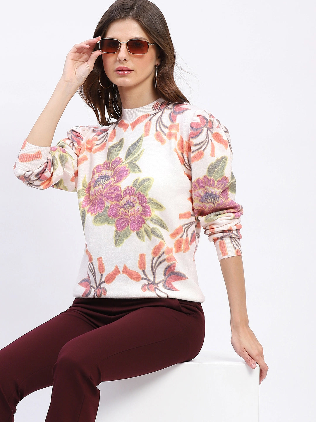 Floral Print Wool-Blend Pullover - Global Republic