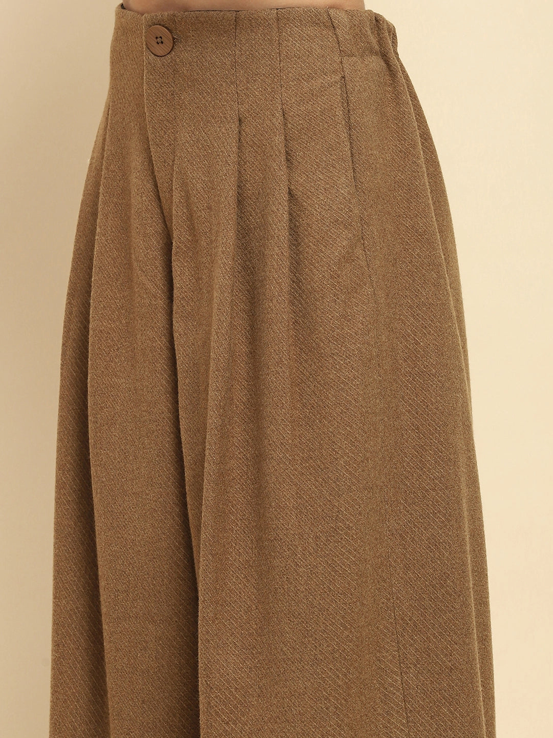 Brown Viscose Wide Leg Winter Trouser - Global Republic