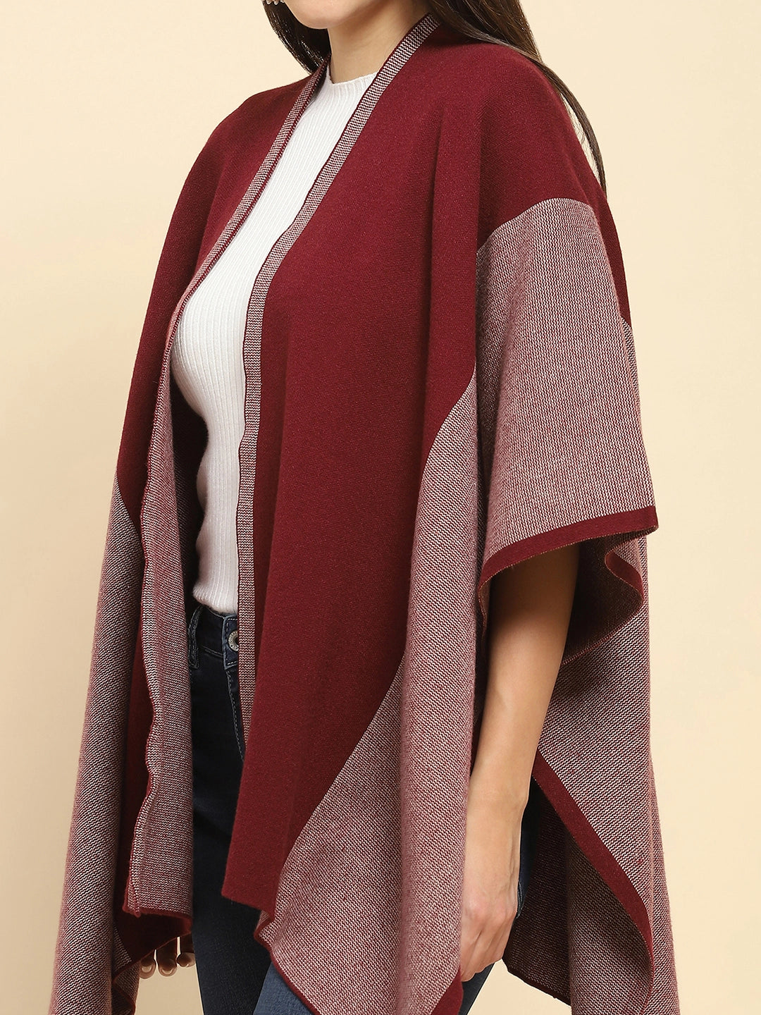 Maroon Wool Blend Winter Shrug - Global Republic