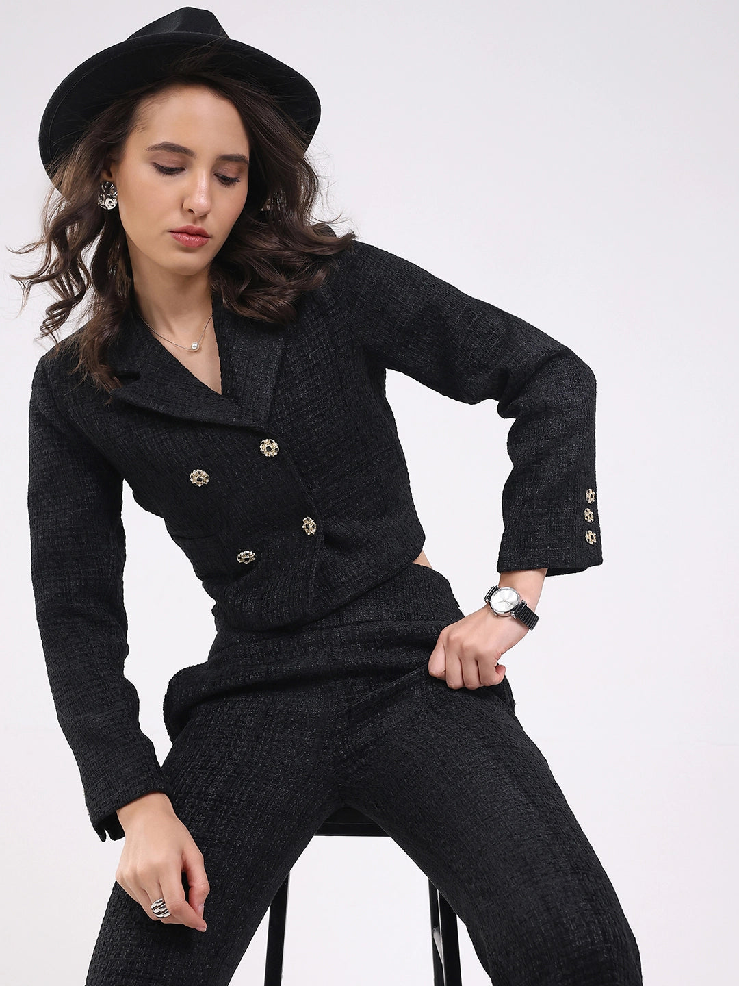 Black Wool Blend Co-ord Set - Global Republic