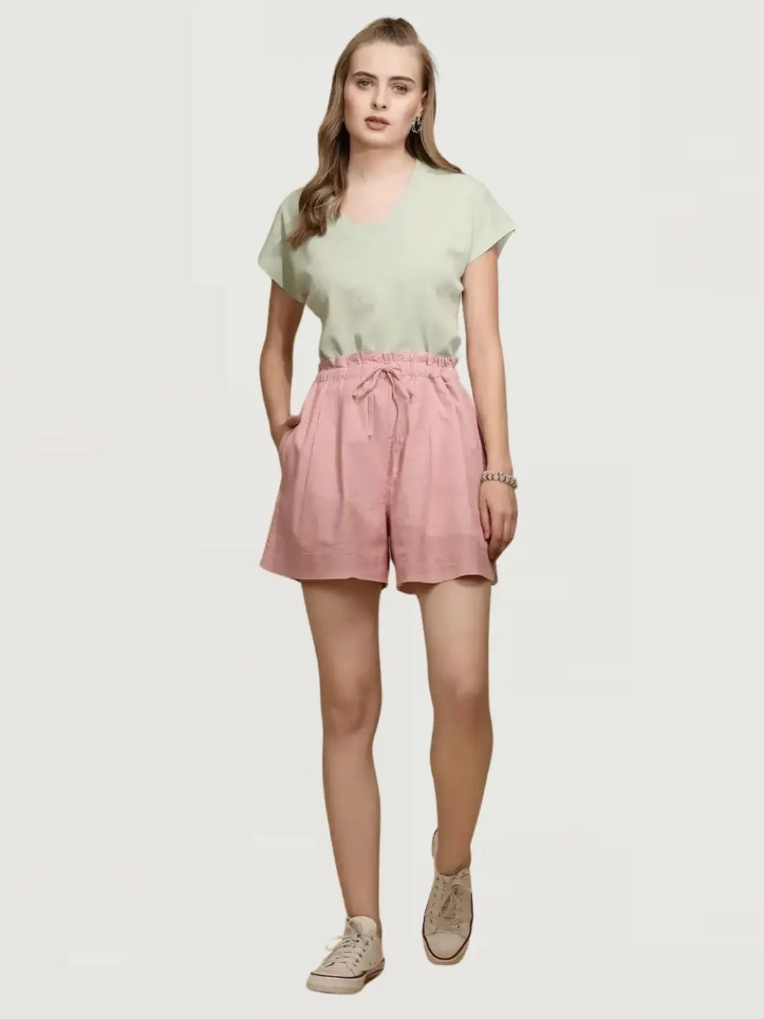 Pink Linen Blend Relaxed Shorts - Global Republic