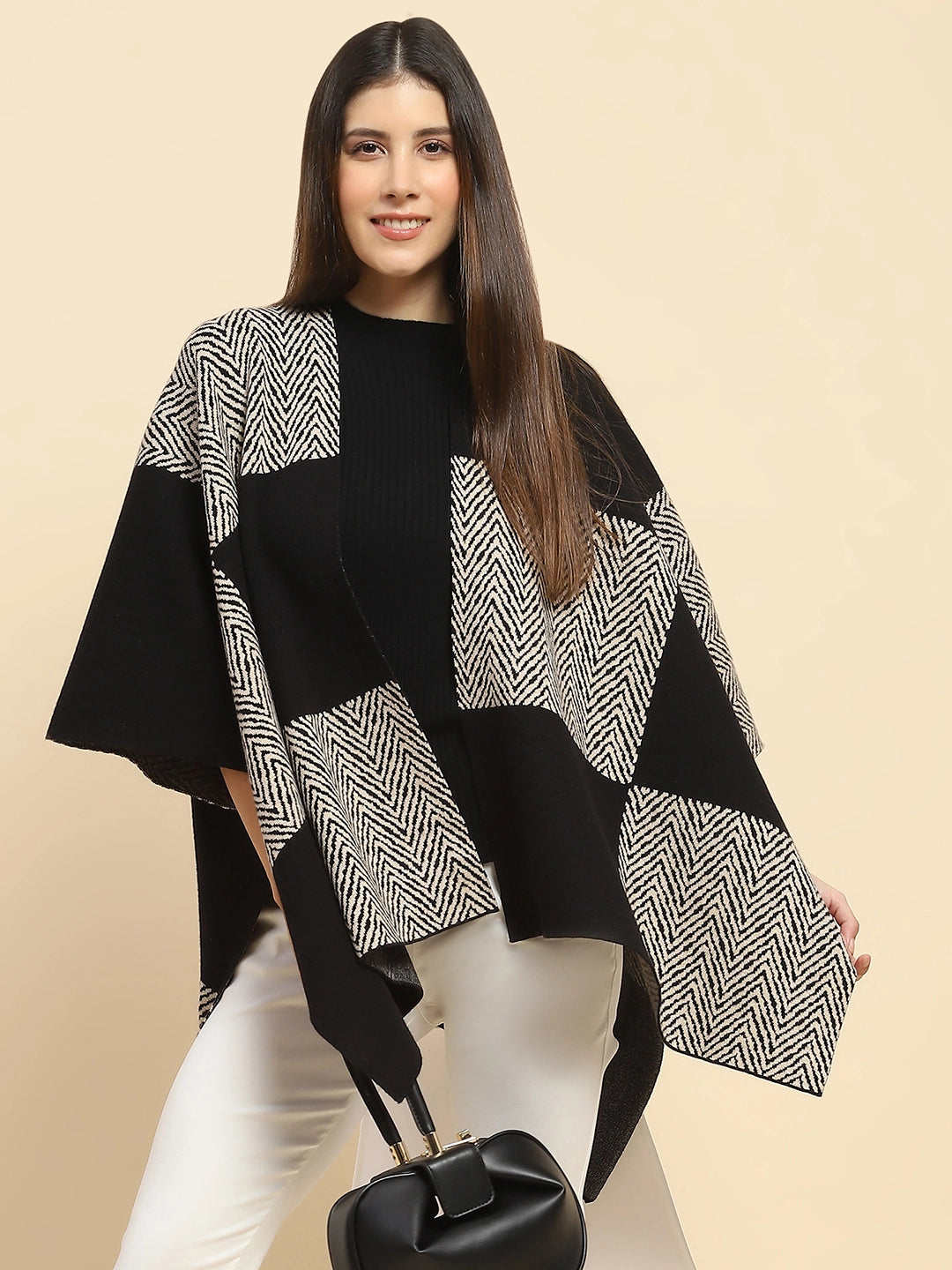 Monochrome Wool Blend Winter Shrug - Global Republic