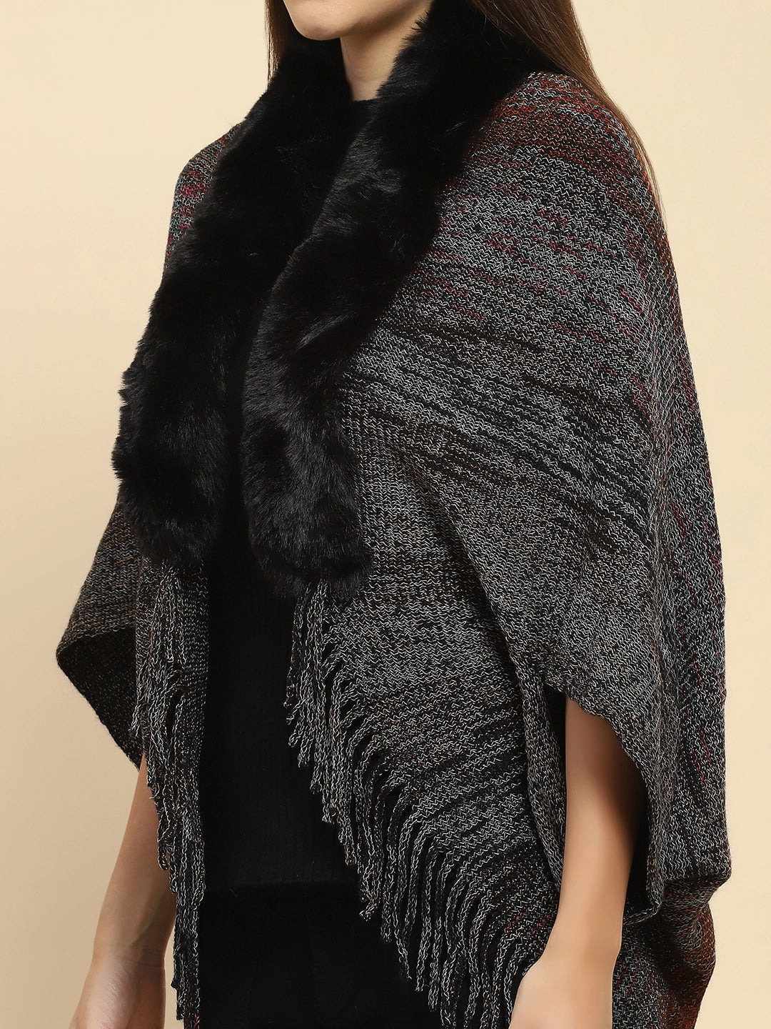 Black Mélange Acrylic Knitted Cape - Global Republic