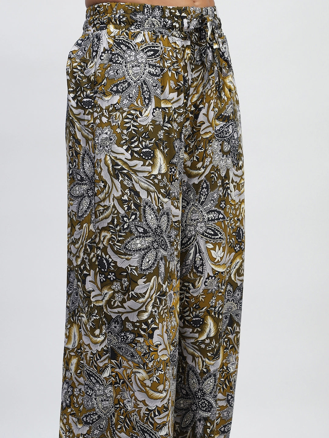 Olive Rayon Floral Nightsuit - Global Republic