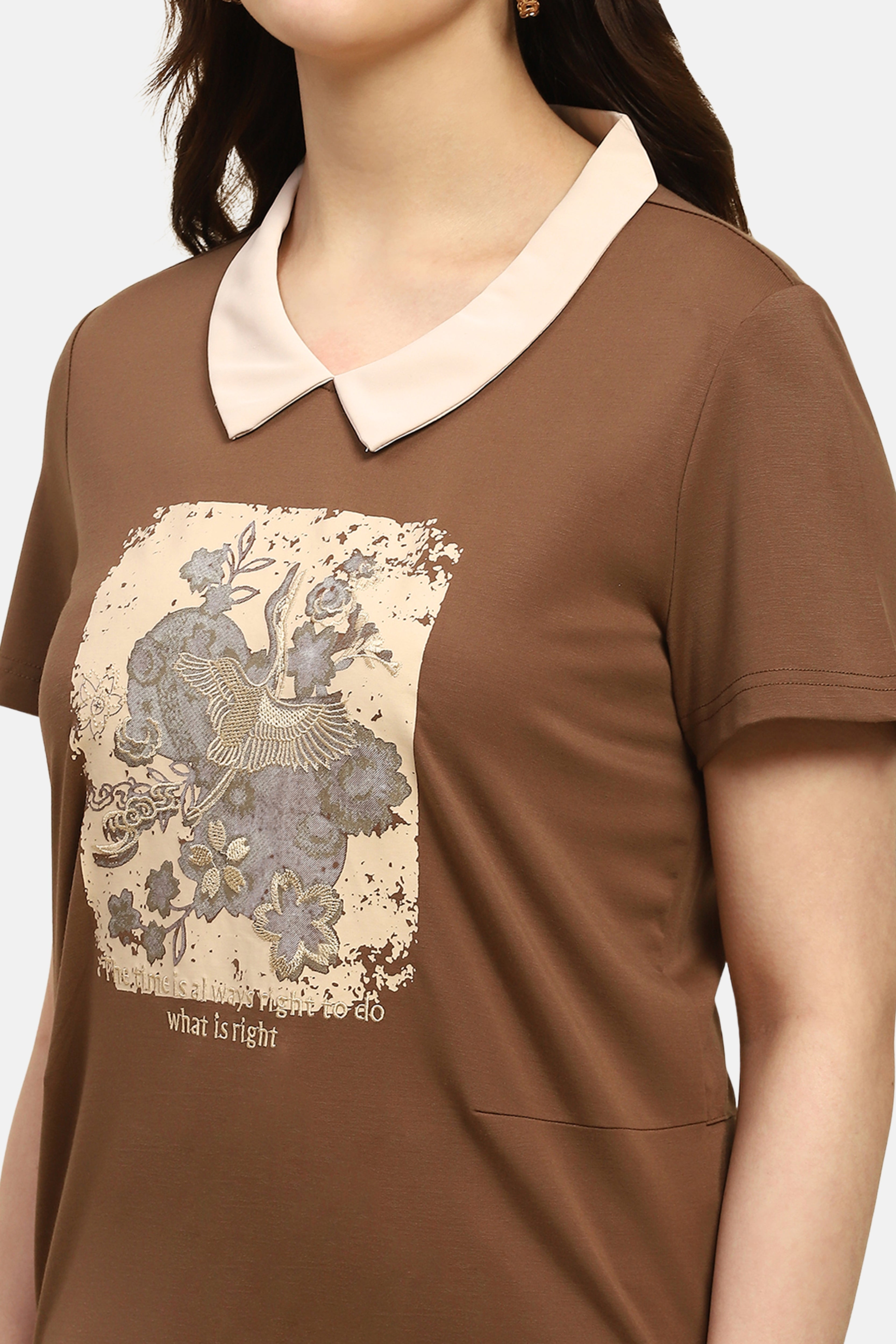 Brown Motivational Quote Viscose Top