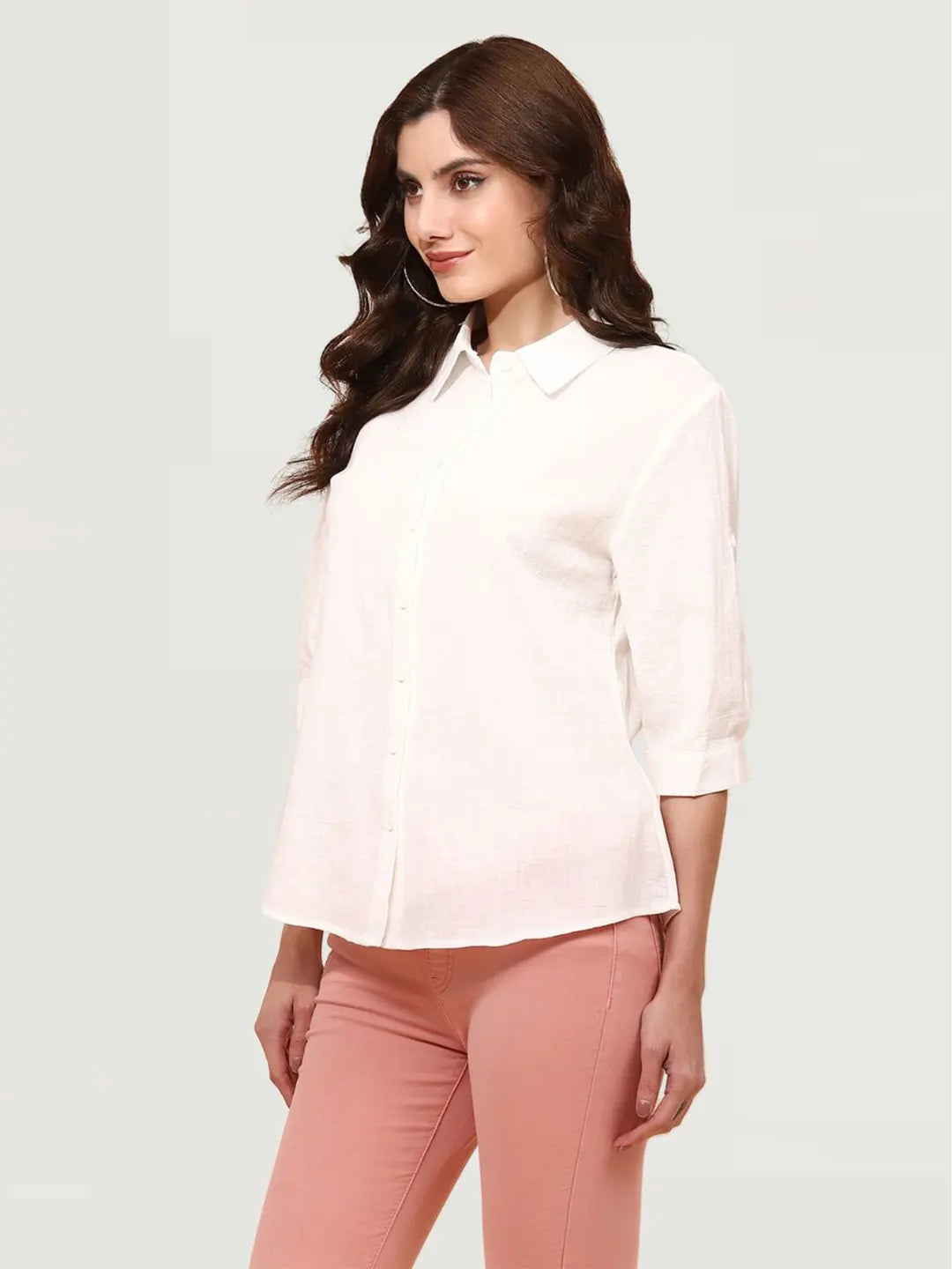 White Cotton Blend Regular Fit Shirt - Global Republic