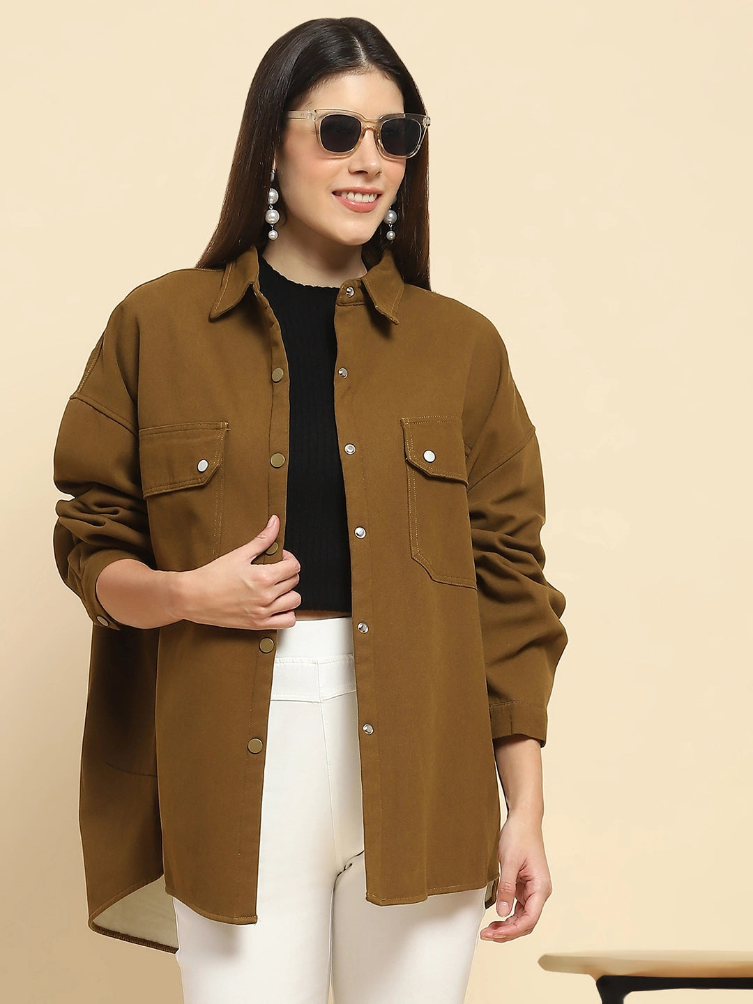 Brown Oversized Fleece Winter Shacket - Global Republic