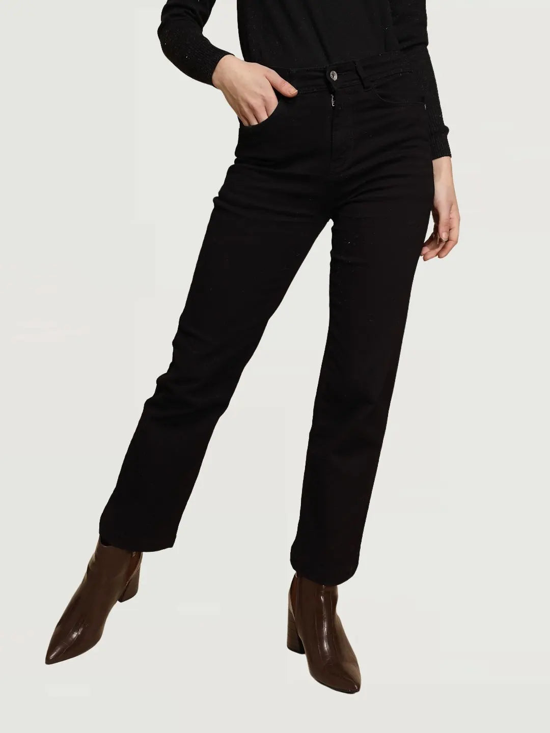 Black High Rise Straight fit Jeans - Global Republic