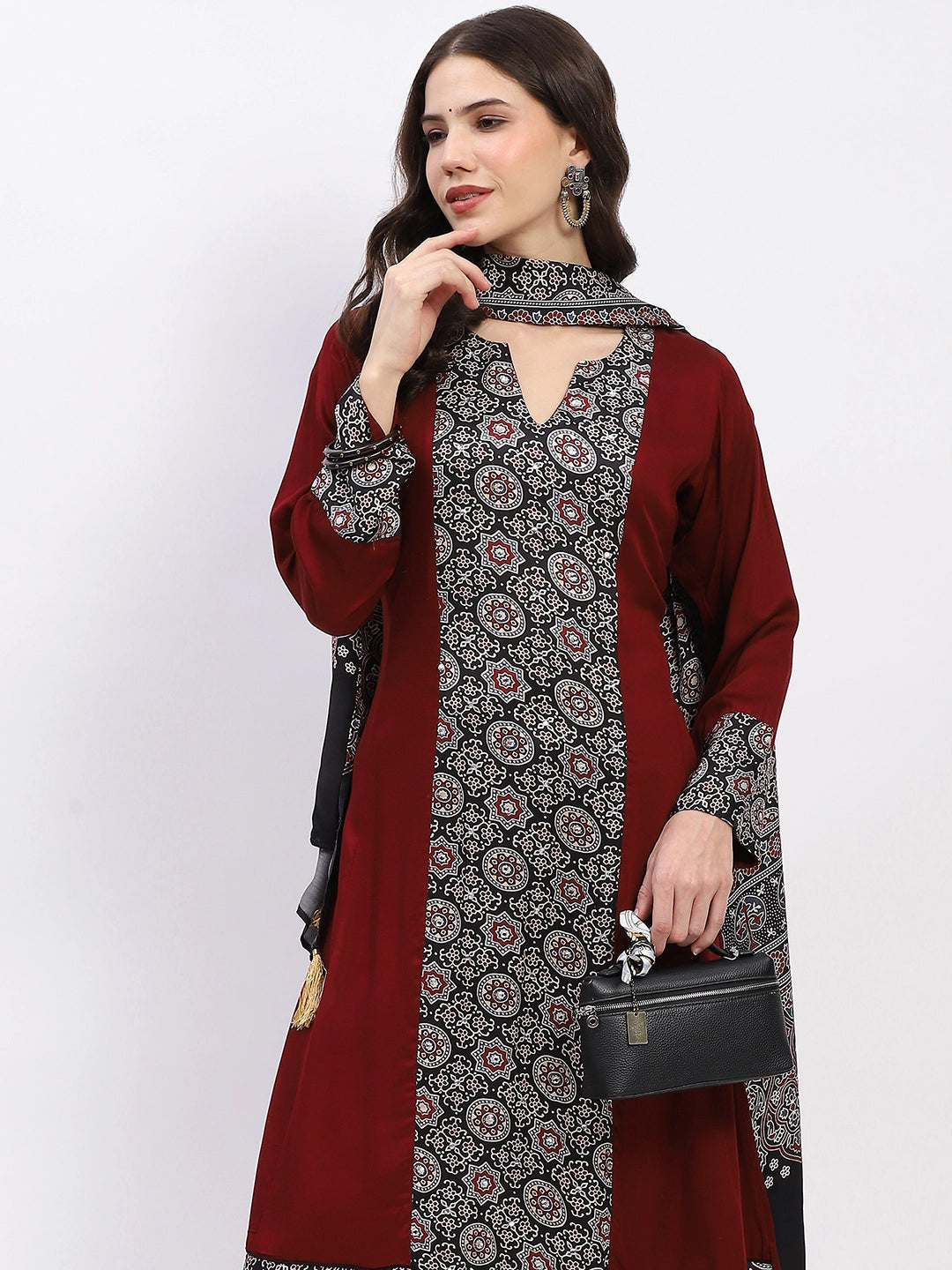 Maroon Modal Kurta Set - Global Republic