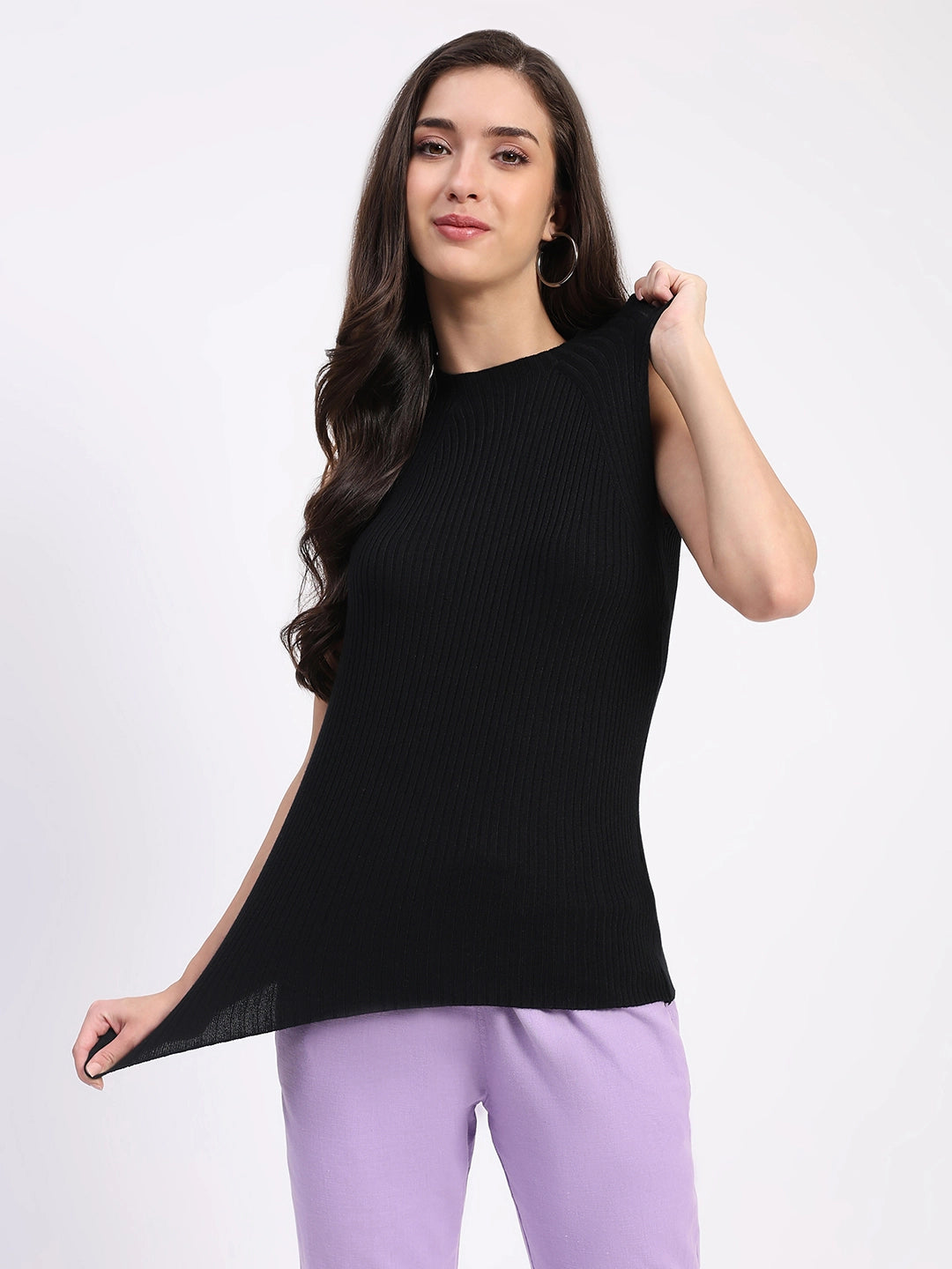 Black Stretchable Knit Skivvy Top - Global Republic