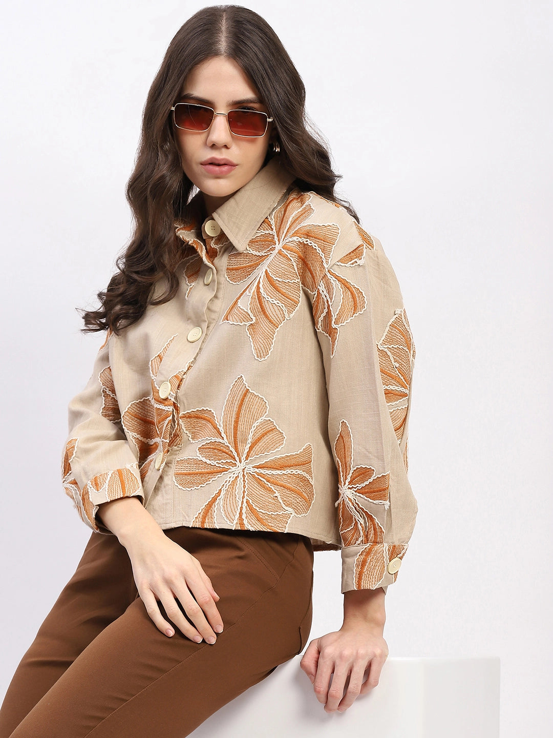 Oversized Floral Embroidered Shacket - Global Republic