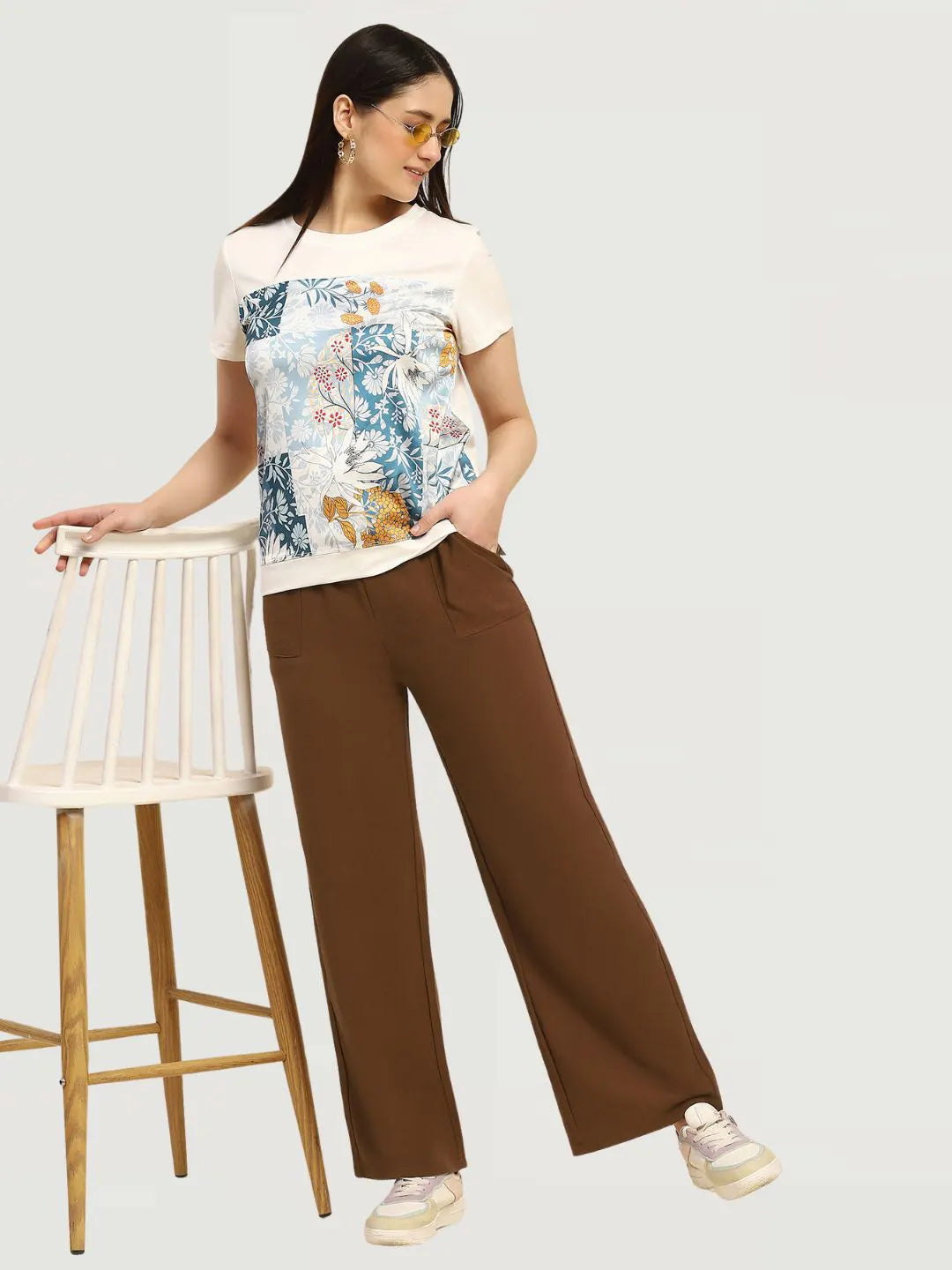Brown Cotton Blend Solid Lower - Global Republic