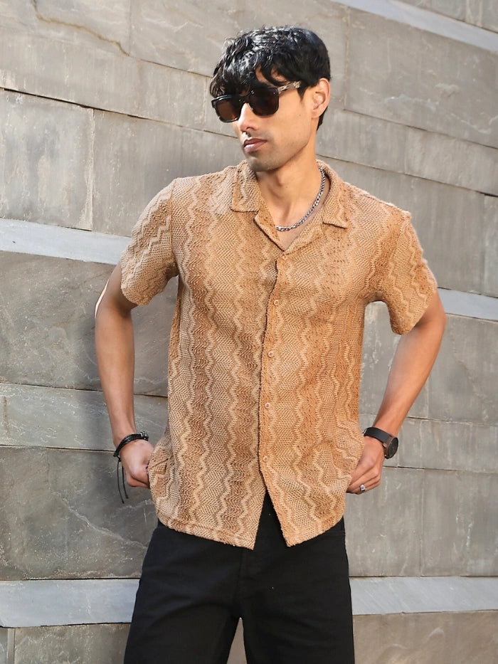 Brown blend Knit Relaxed Fit Shirt - Global Republic