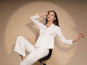 Women's Solid Collared Neck White Co-ord Set