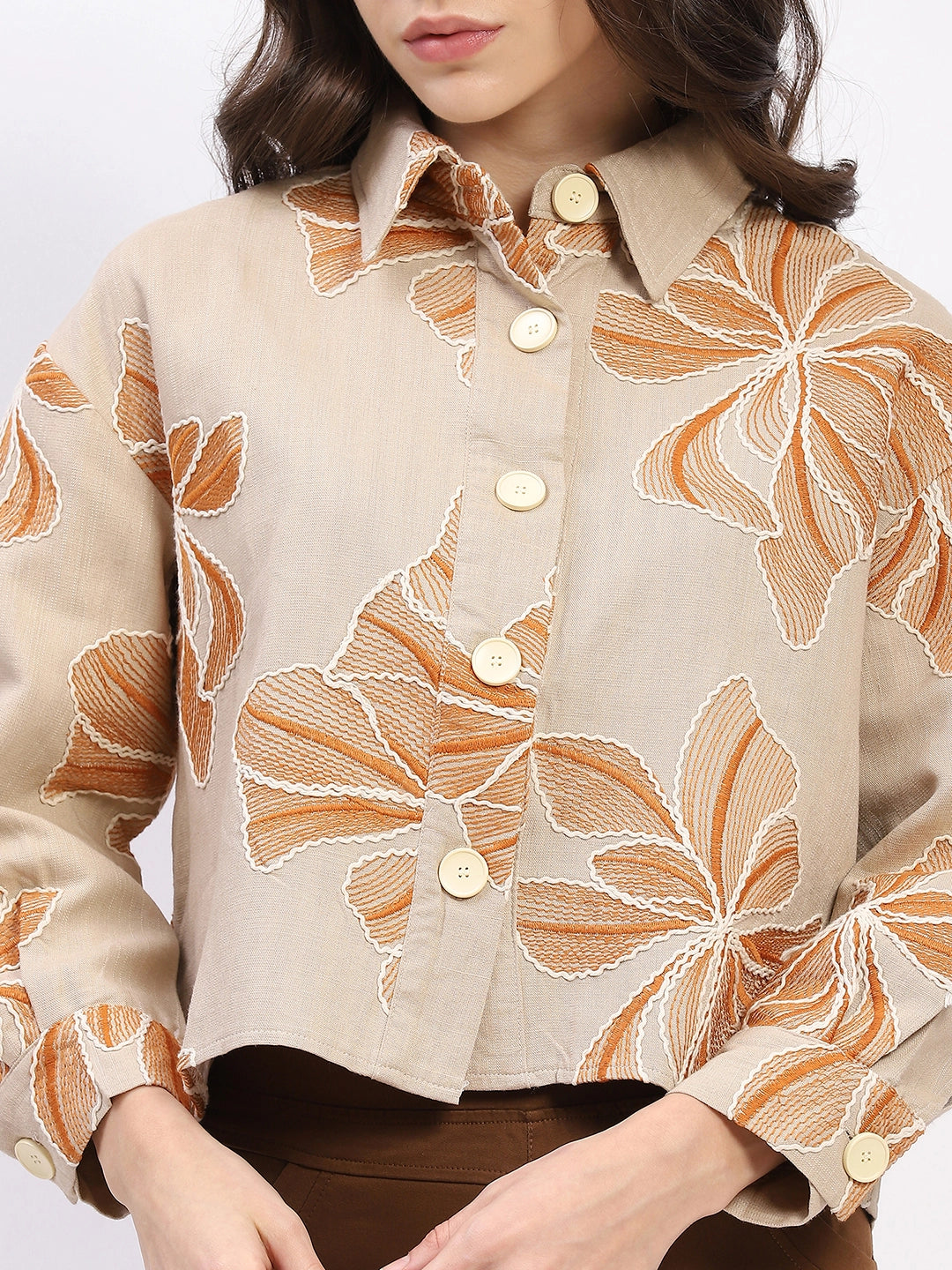 Oversized Floral Embroidered Shacket - Global Republic