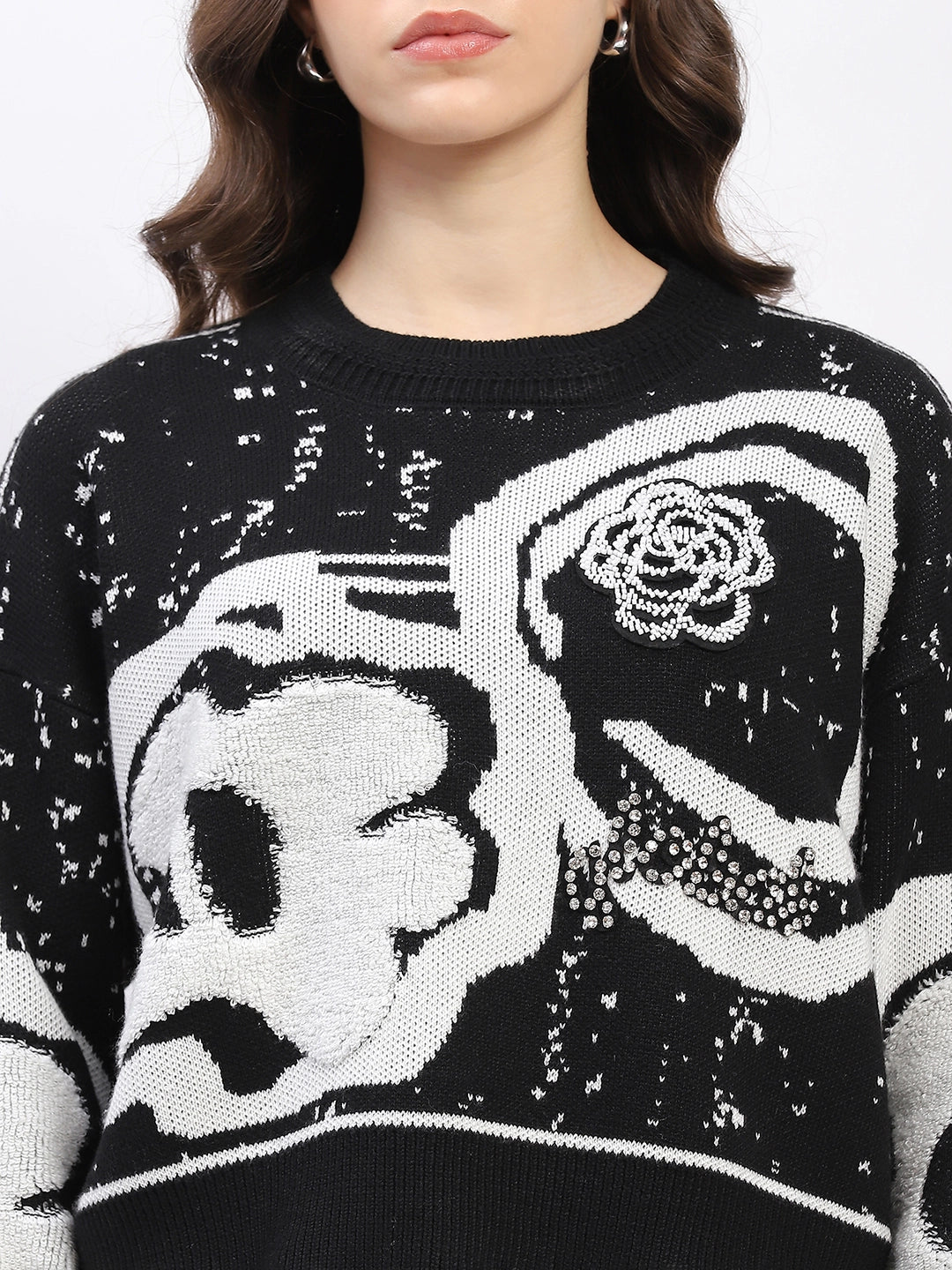 Monochrome Embellished Wool-Blend Pullover - Global Republic