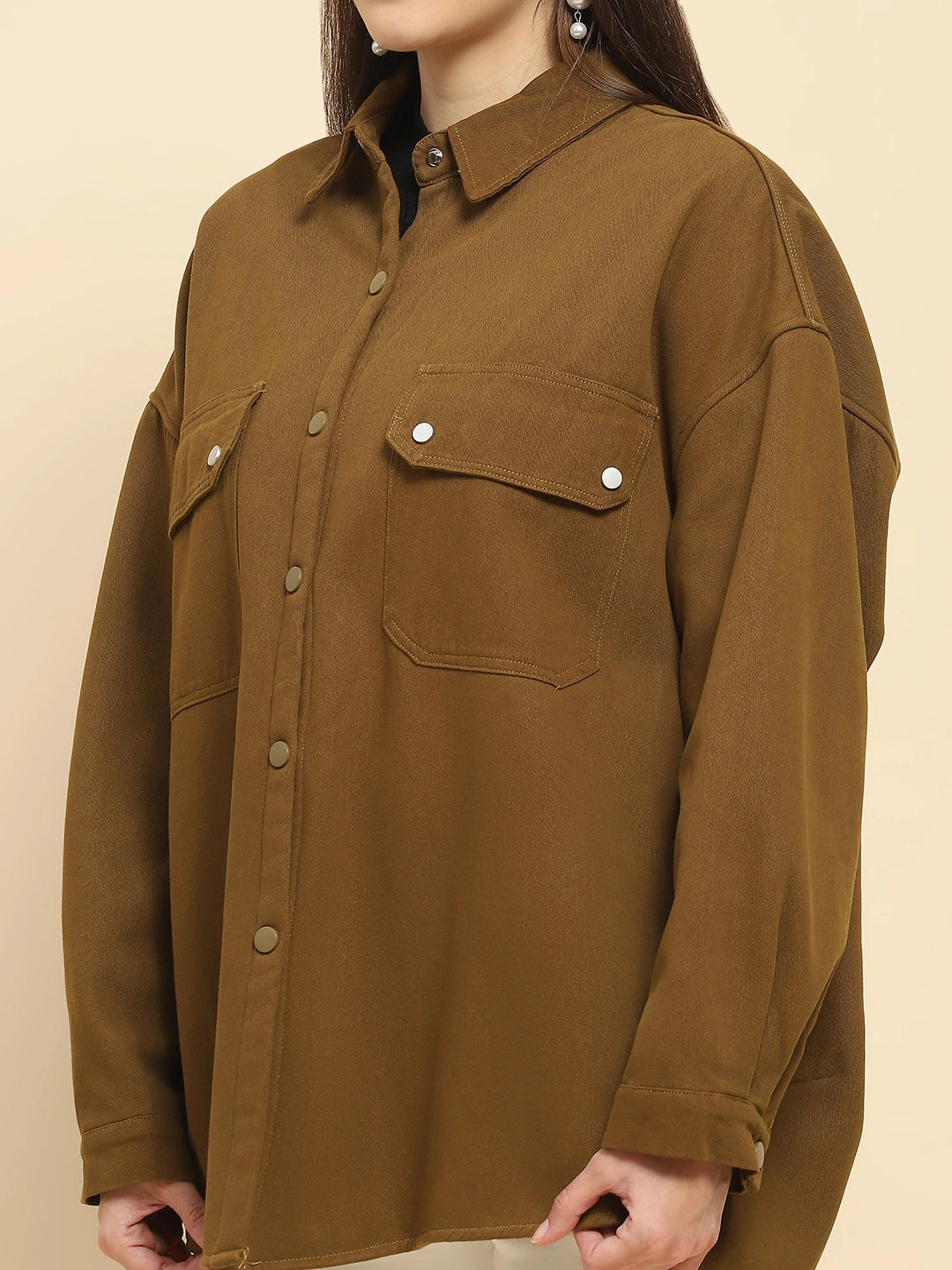 Brown Oversized Fleece Winter Shacket - Global Republic