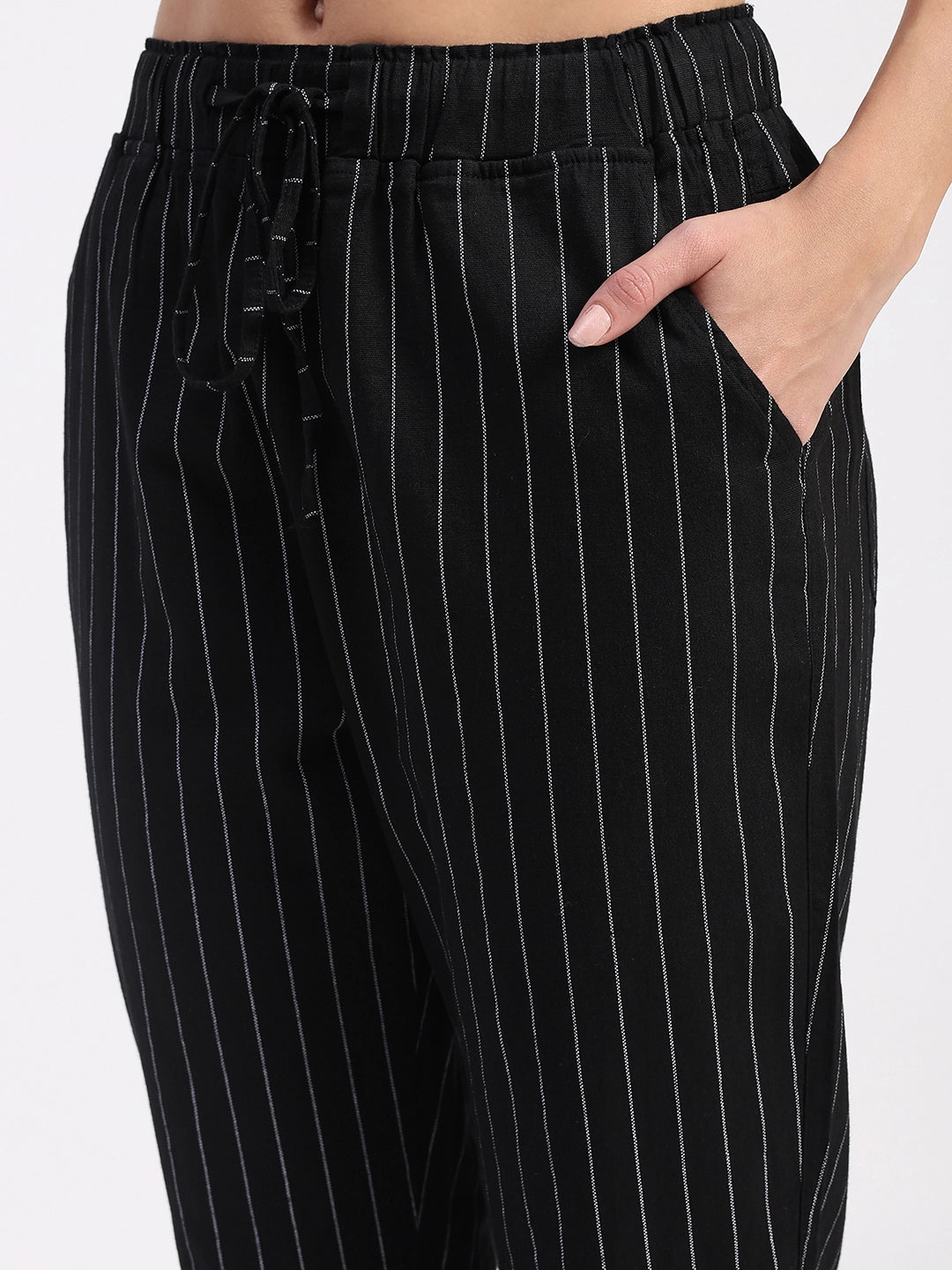 Black Striped Ankle Length Lower - Global Republic