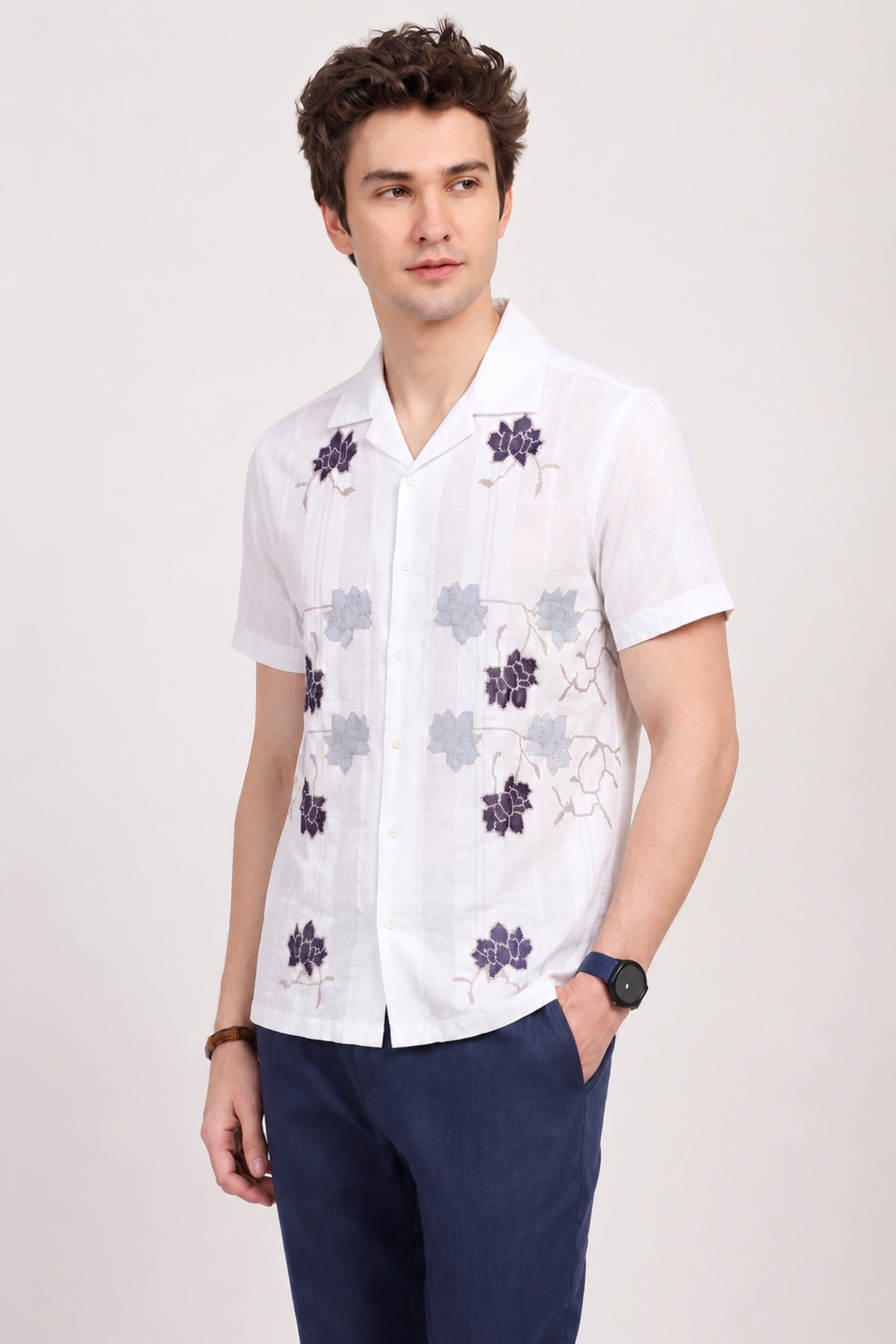 White Embroidered Cotton Shirt