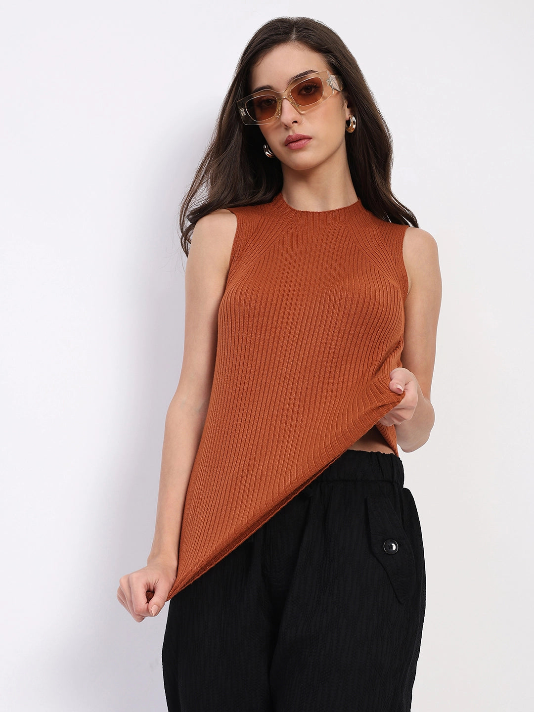 Rust Stretchable Knit Skivvy Top - Global Republic